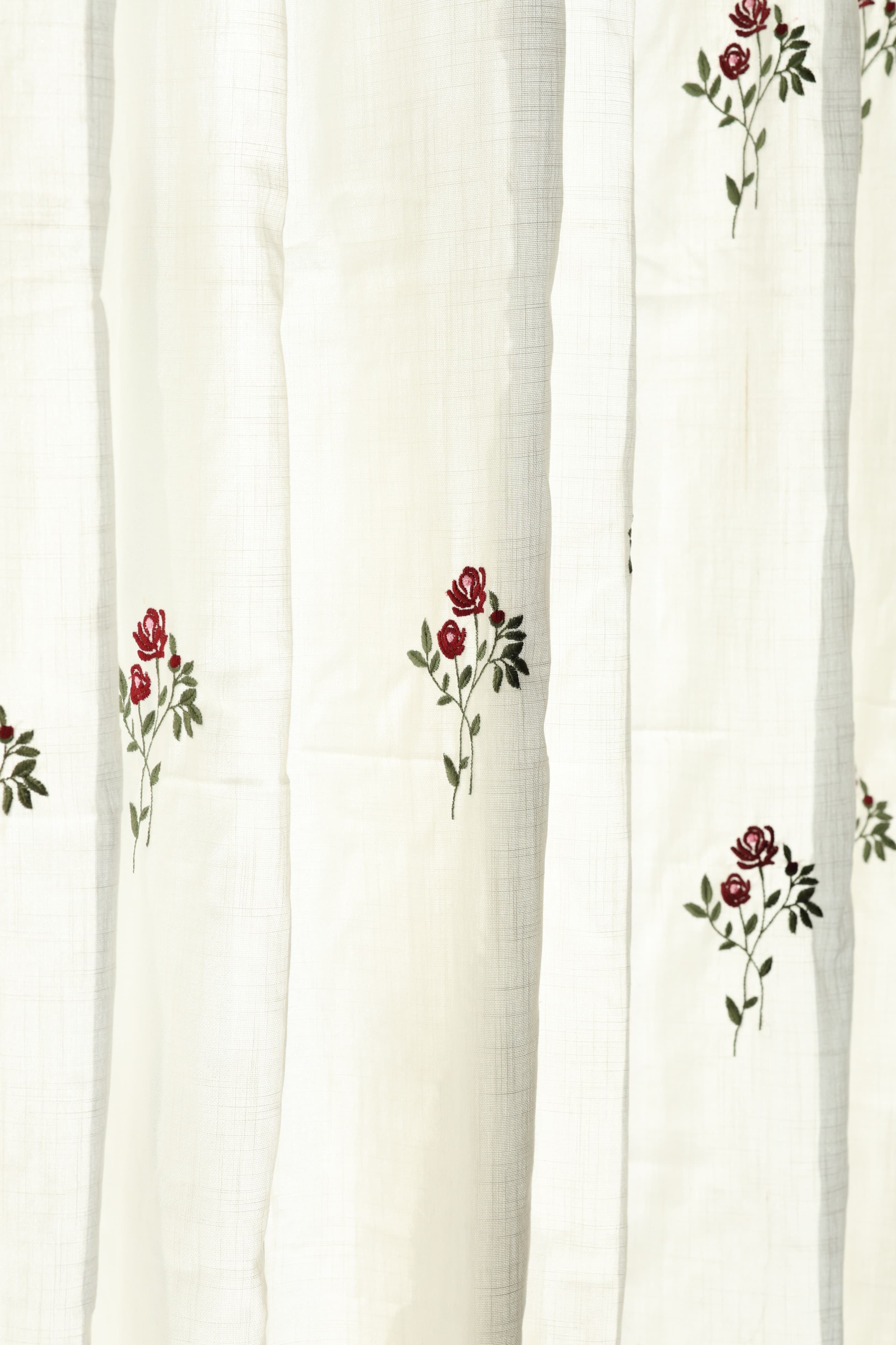 Curtains - Embroidery Semi transparent curtains LINEN ROSE ( off white base)