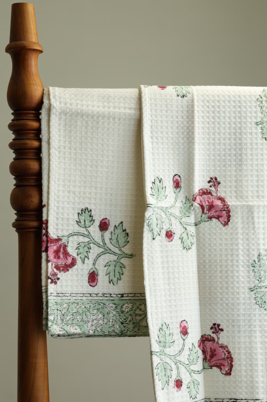 Towels - Waffle Handblock print Towel Set