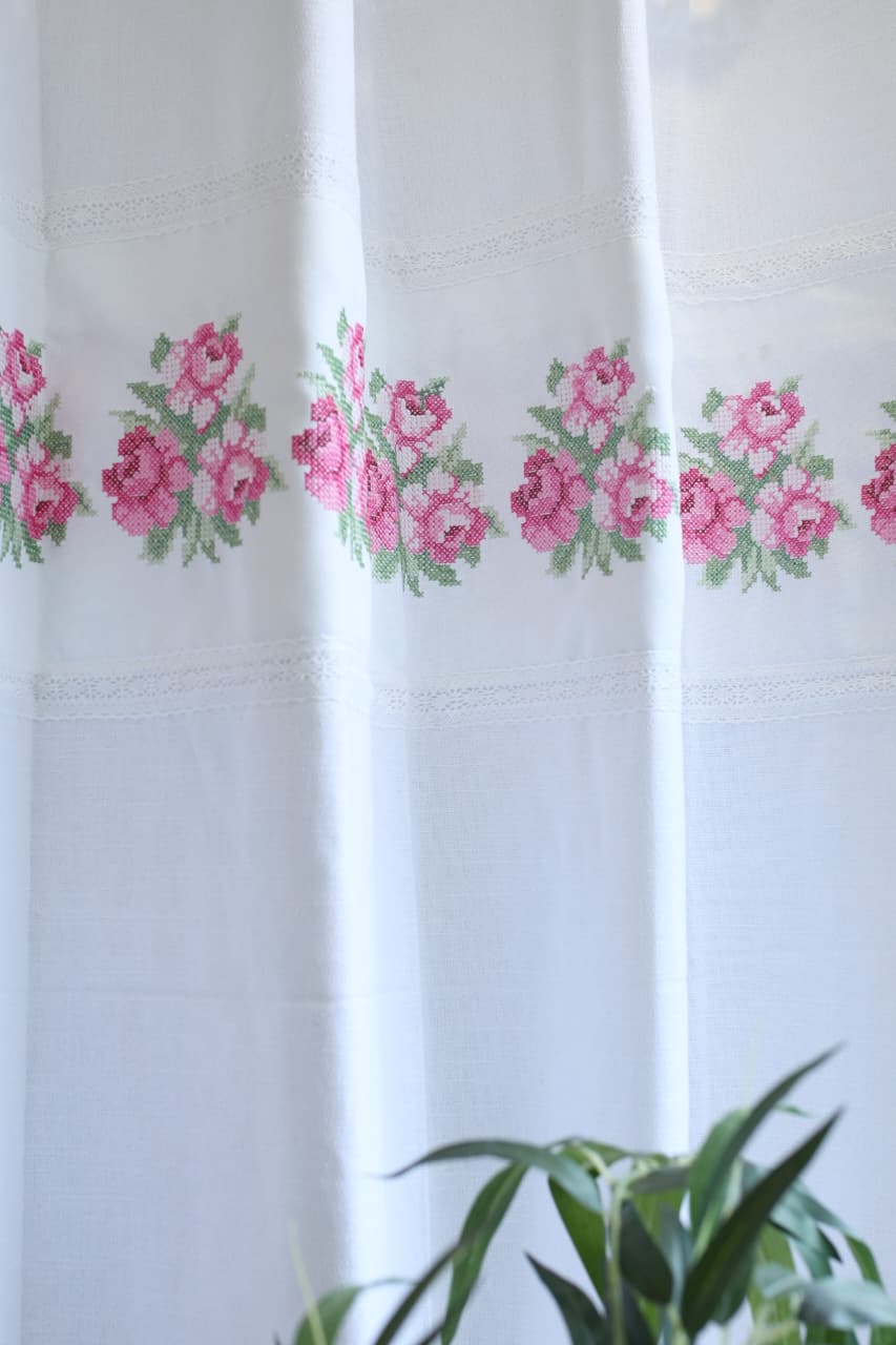 Curtains - Premium Cross Stitch Embroidery Opaque Curtain Lillian roses
