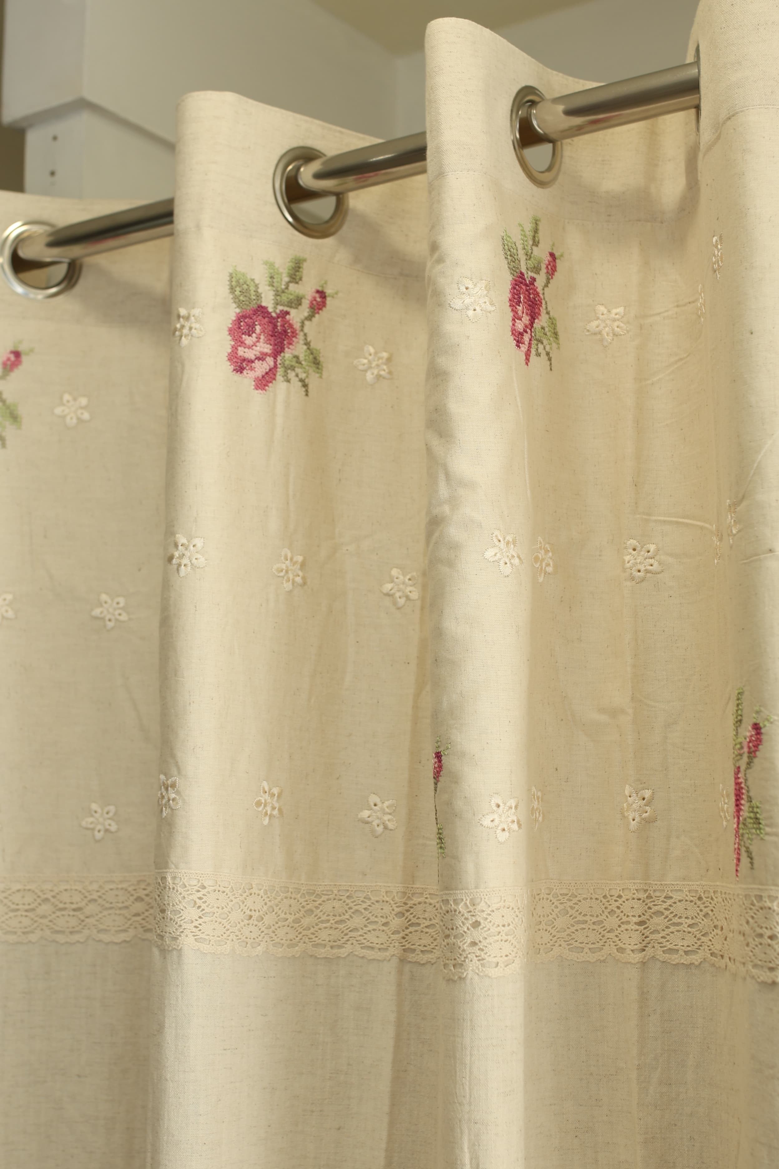 Curtains - Cross stitch embroidery opaque curtains lattice rose Prebooking