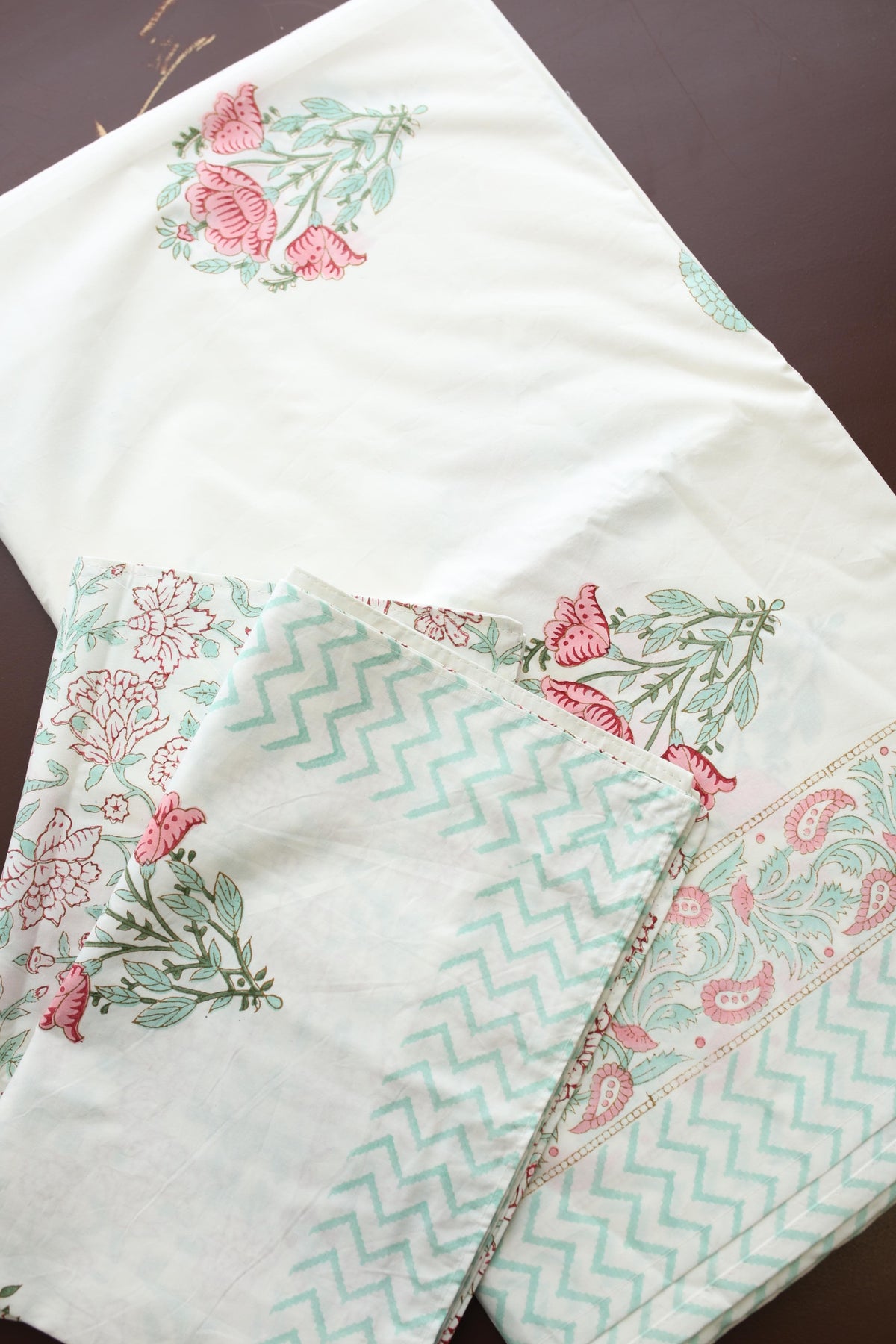Bedsheets - King percale cotton handblock soft lily  bedsheets