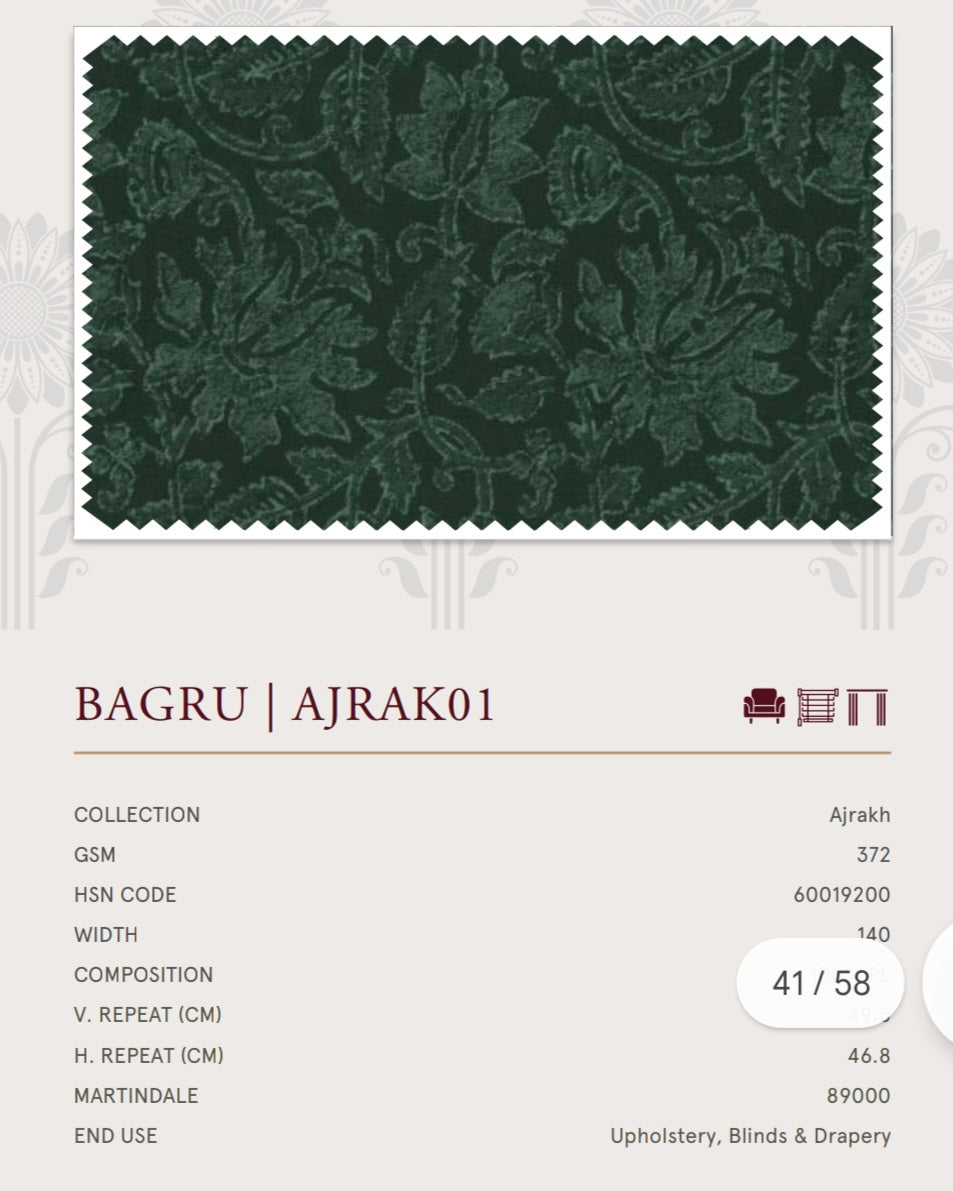 Upholstery fabrics -Ajrakh(Bagru)
