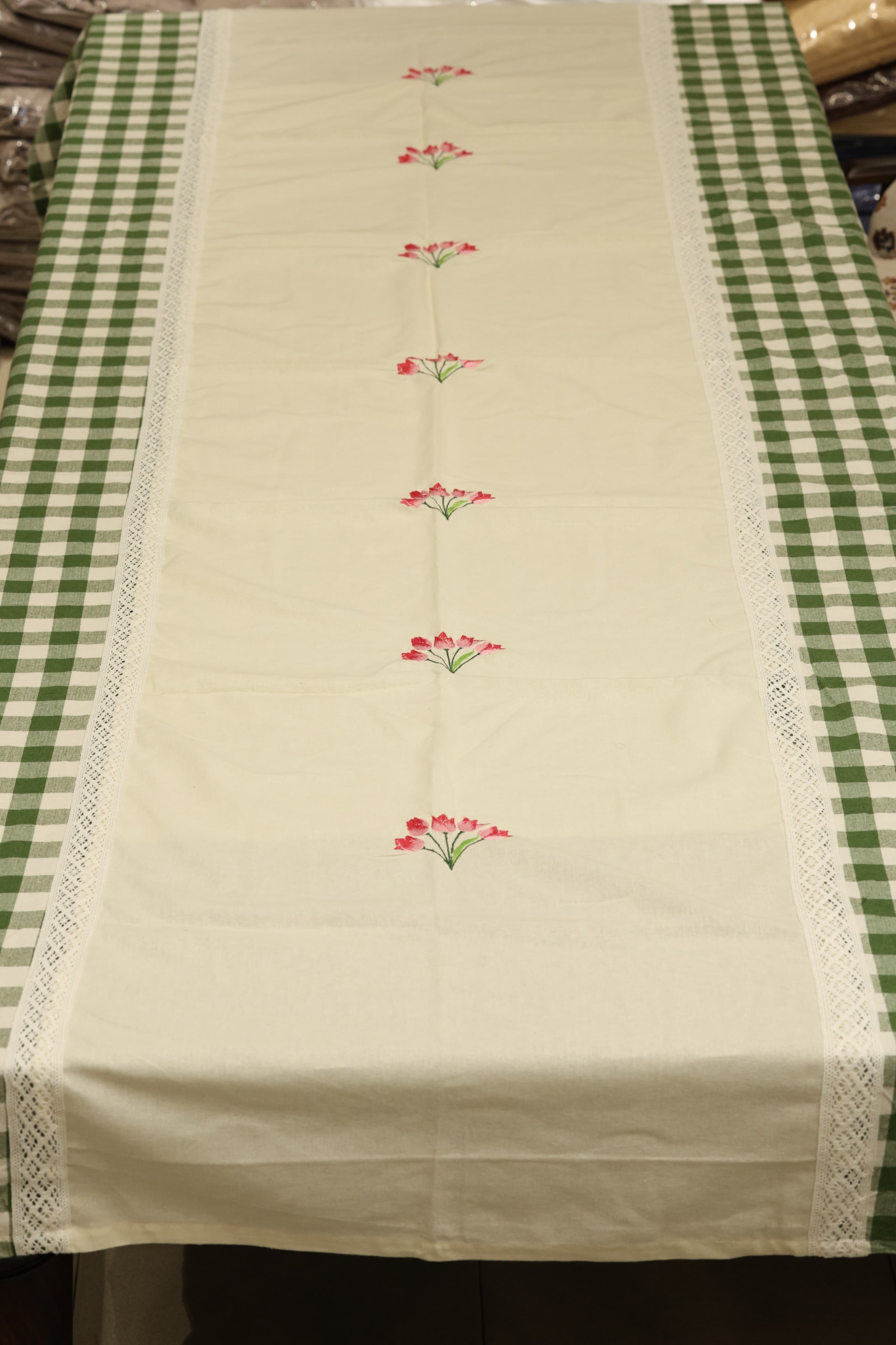 Table cloths - 8 Seater cross stitch embroidery  green check