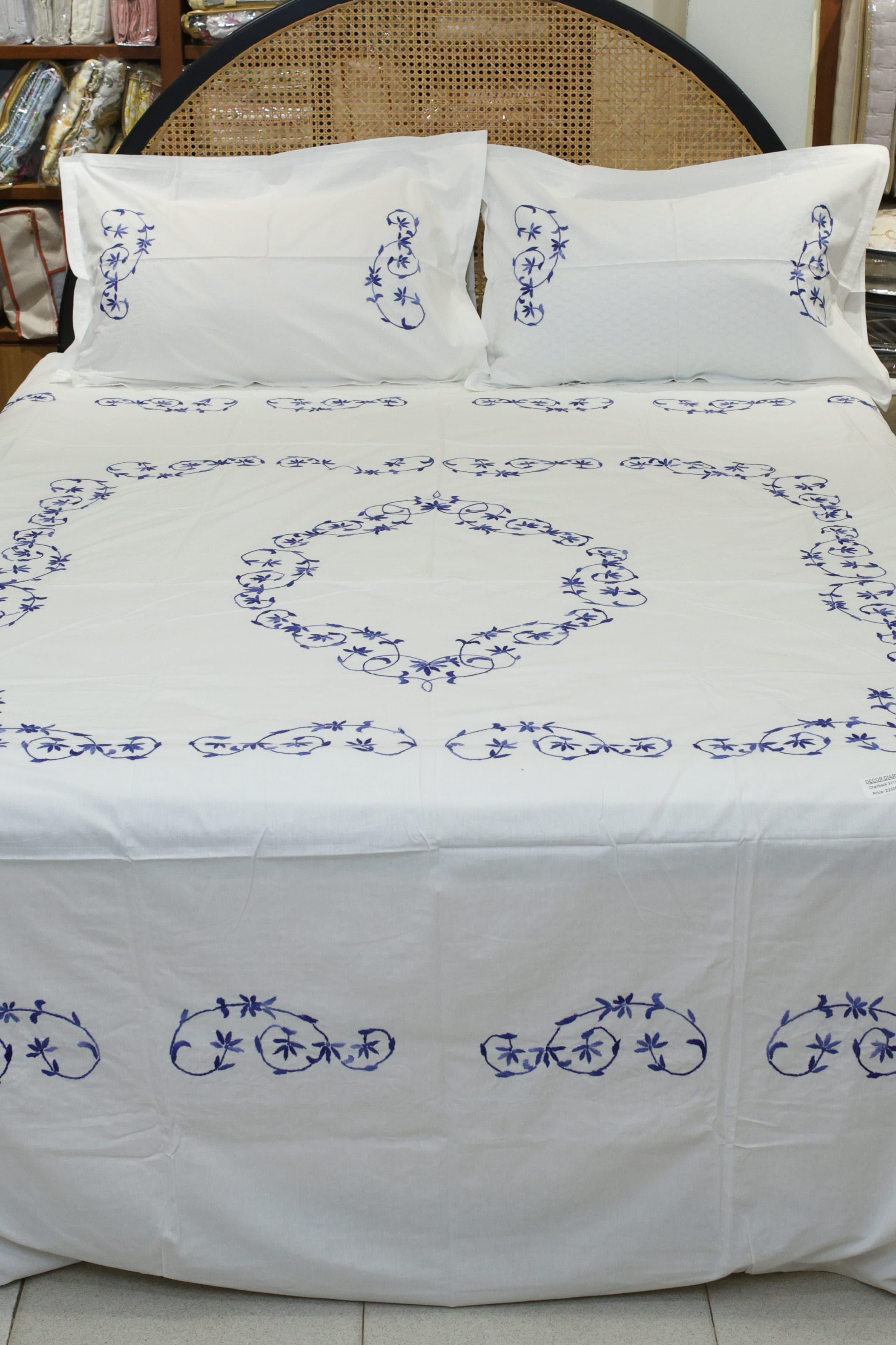 Premium Hand Embroidery Cotton King Size Bedsheet Set with 2 Pillow Covers HEK