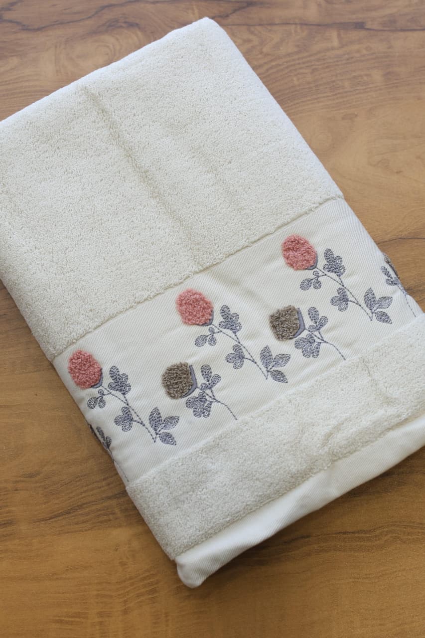 Premium Floral Embroidery  Bath Towel – Pastel stella