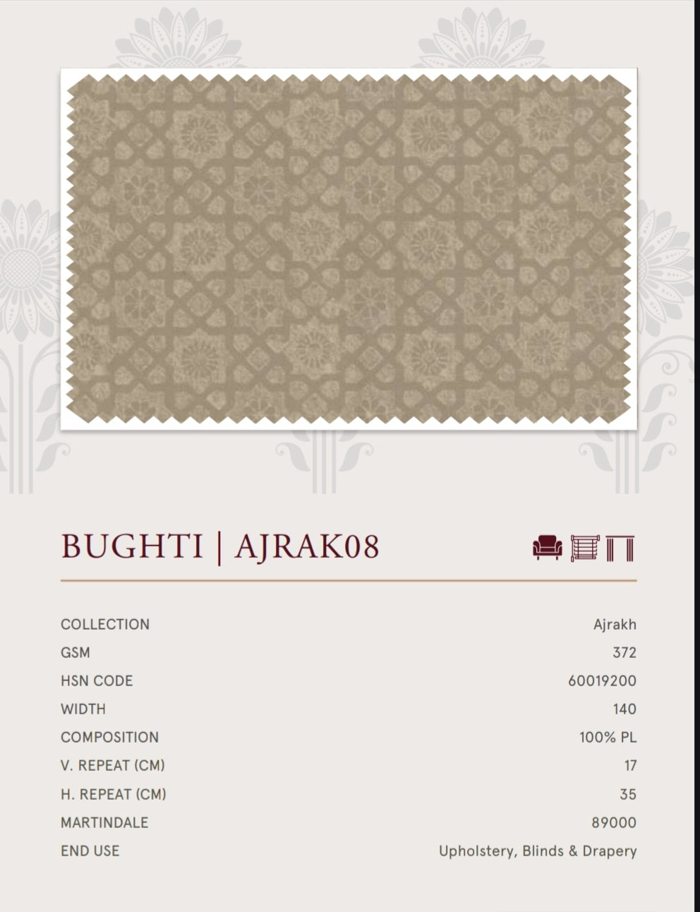 Upholstery fabrics -Ajrakh(Bughti)
