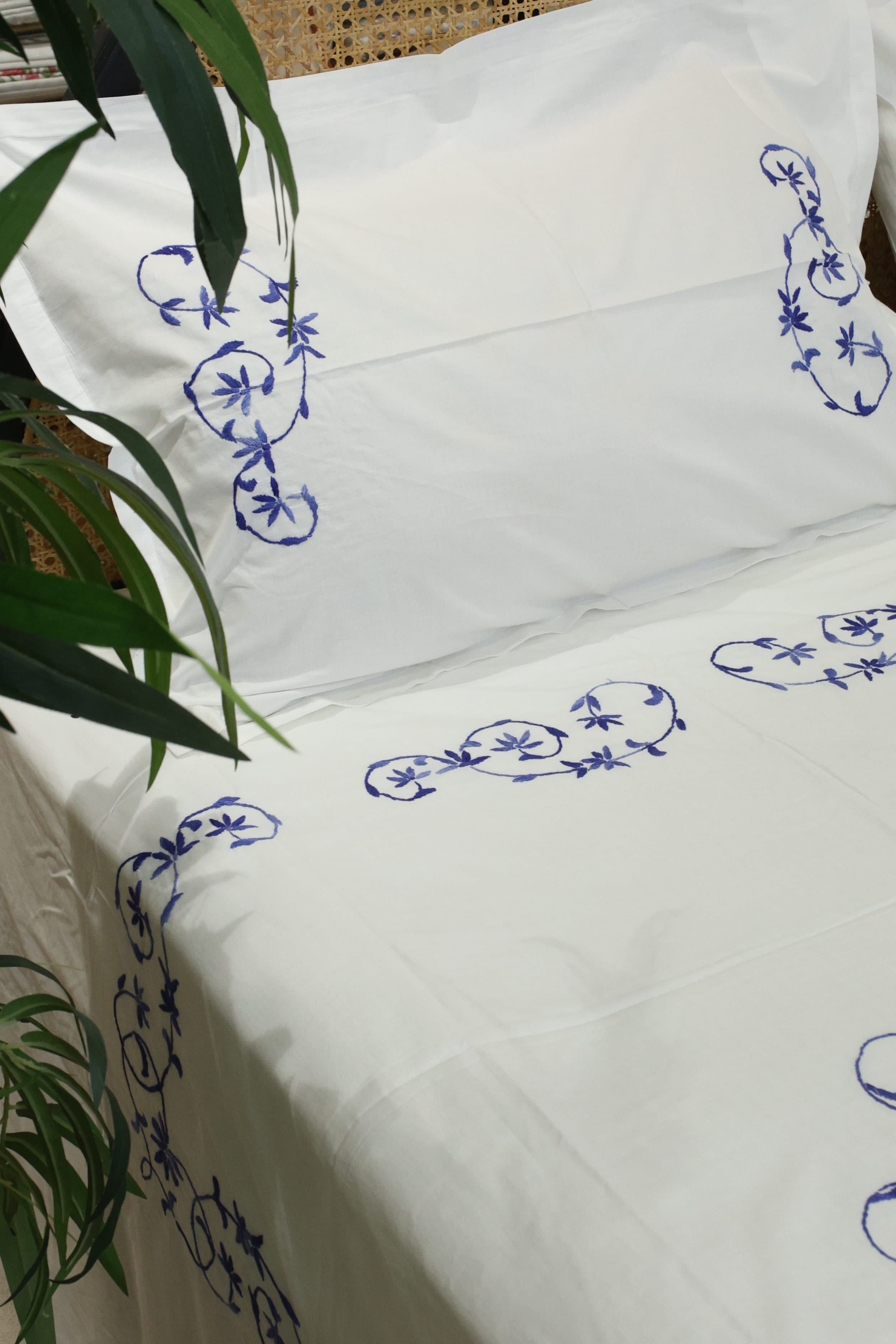 Premium Hand Embroidery Cotton King Size Bedsheet Set with 2 Pillow Covers HEK