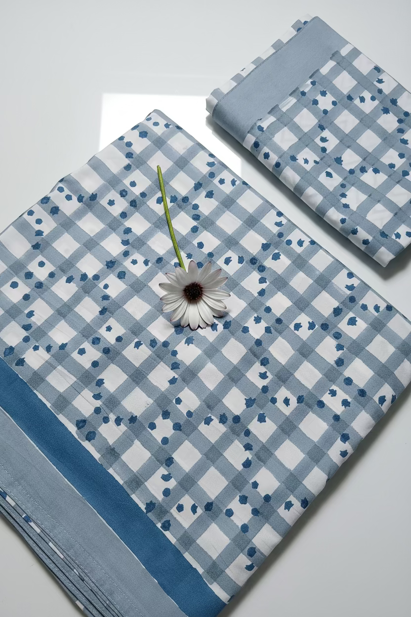 Bedsheets - King percale cotton handblock white lily  bedsheets