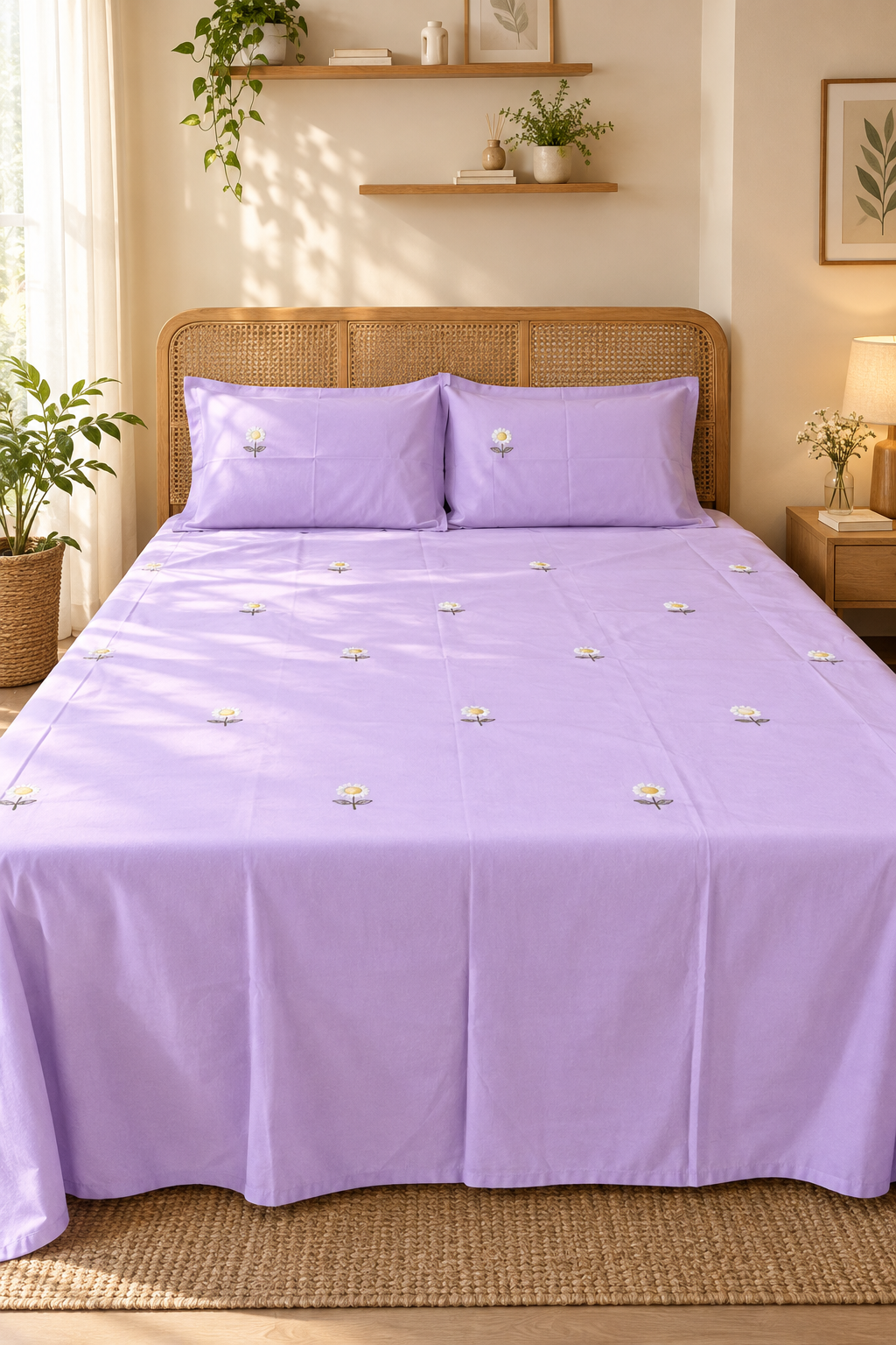King Size Premium Machine Embroidery Bedsheet Set with 2 Pillow Covers (108x108)
