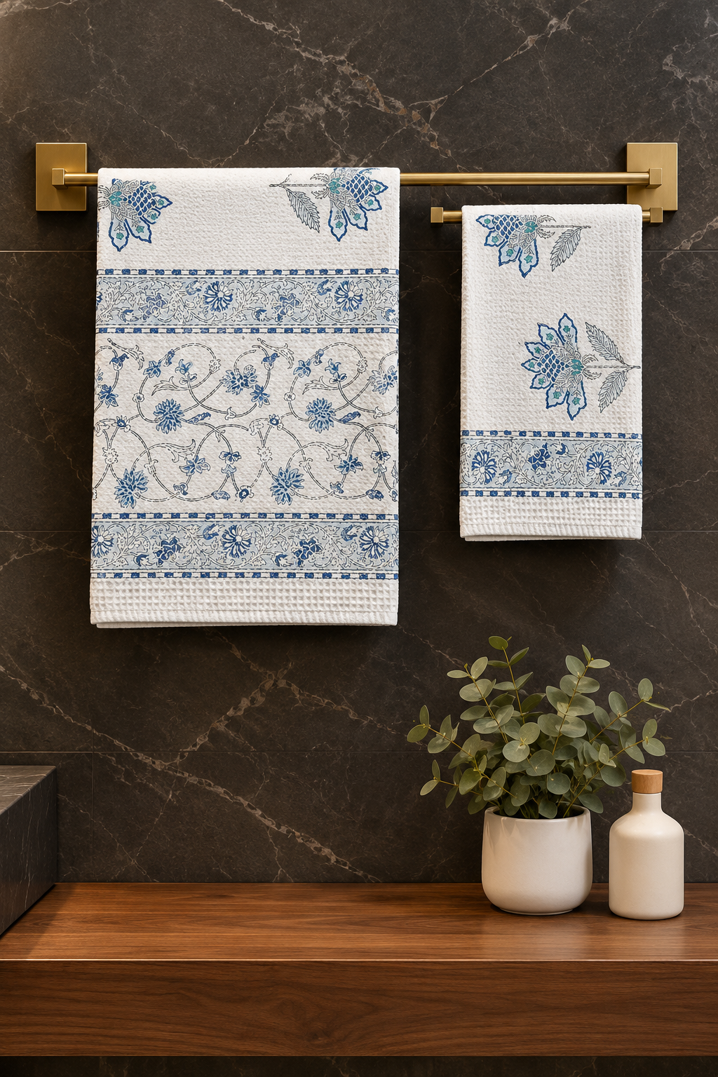 Towels - Waffle Handblock print Towel Set