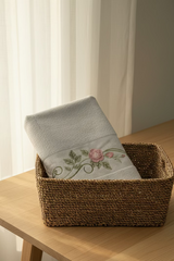 Premium Floral Embroidery  Bath Towel – Pastel (Light grey)