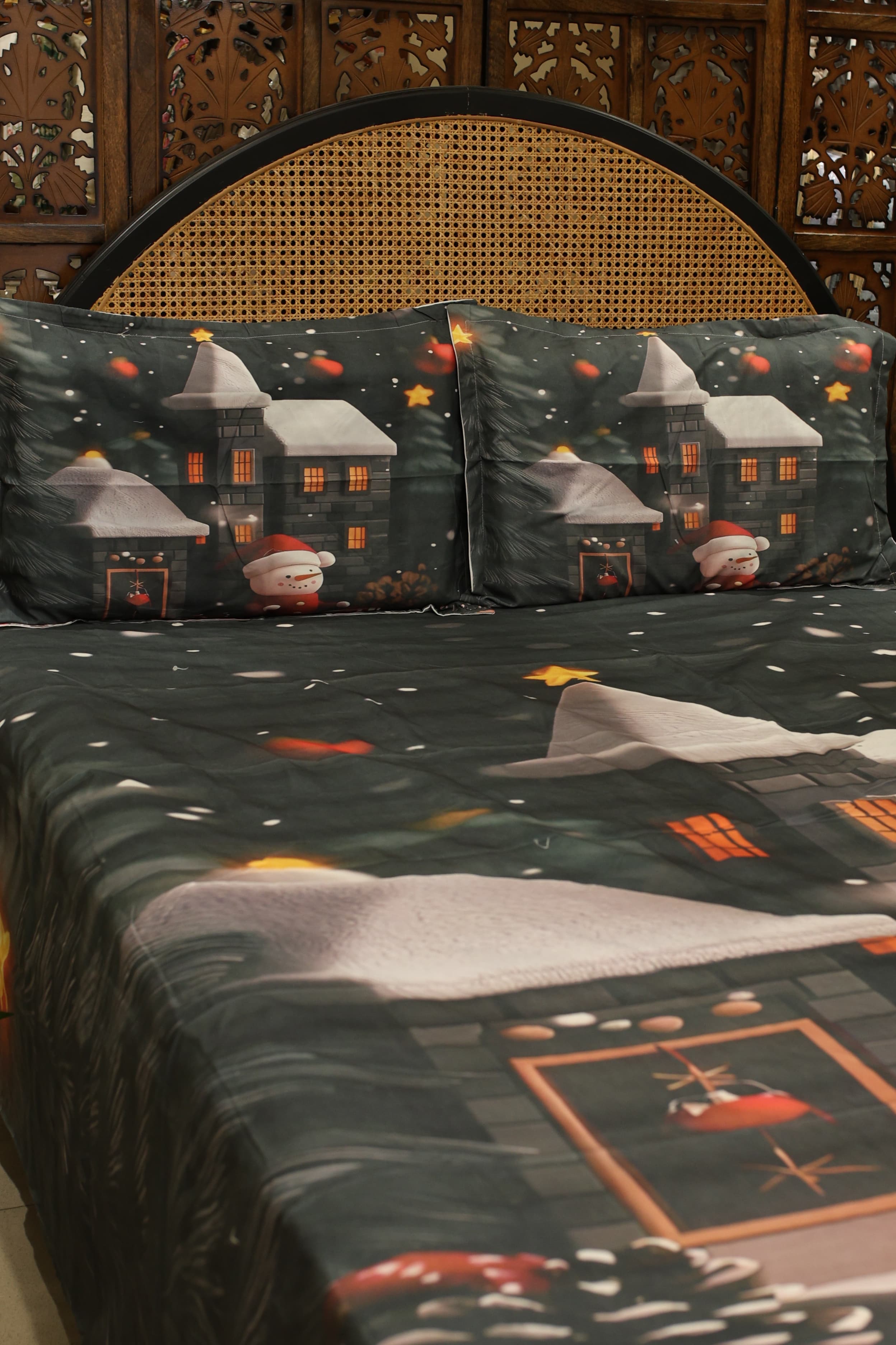 Christmas 7D Panel Print King Size Bedsheet Set - Xmas edition