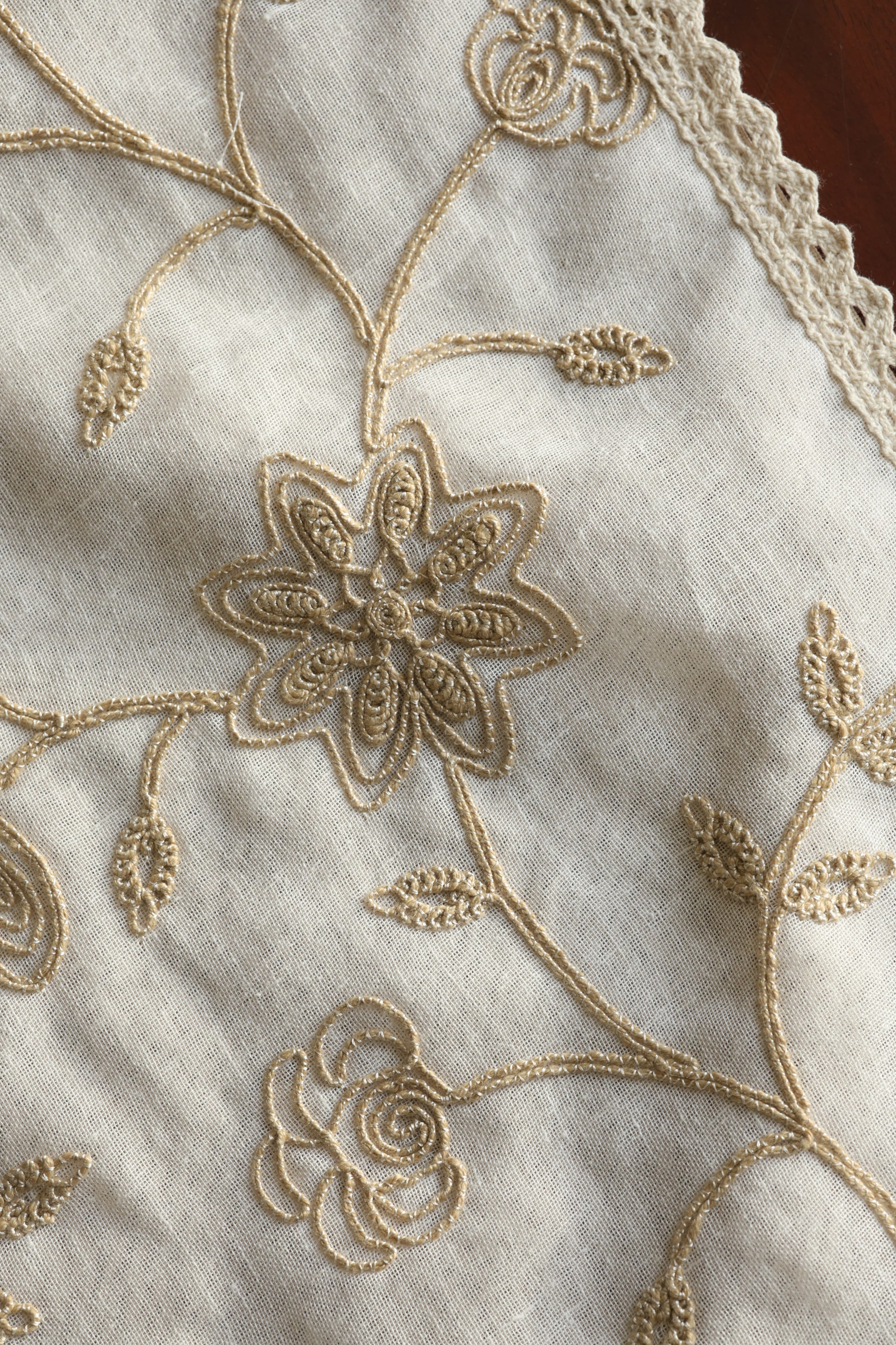 Gold Embroidered Floral 6 seater Table Runner Lace Border