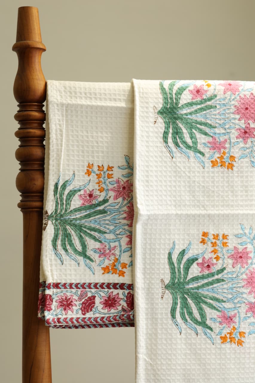 Towels - Waffle Handblock print Towel Set