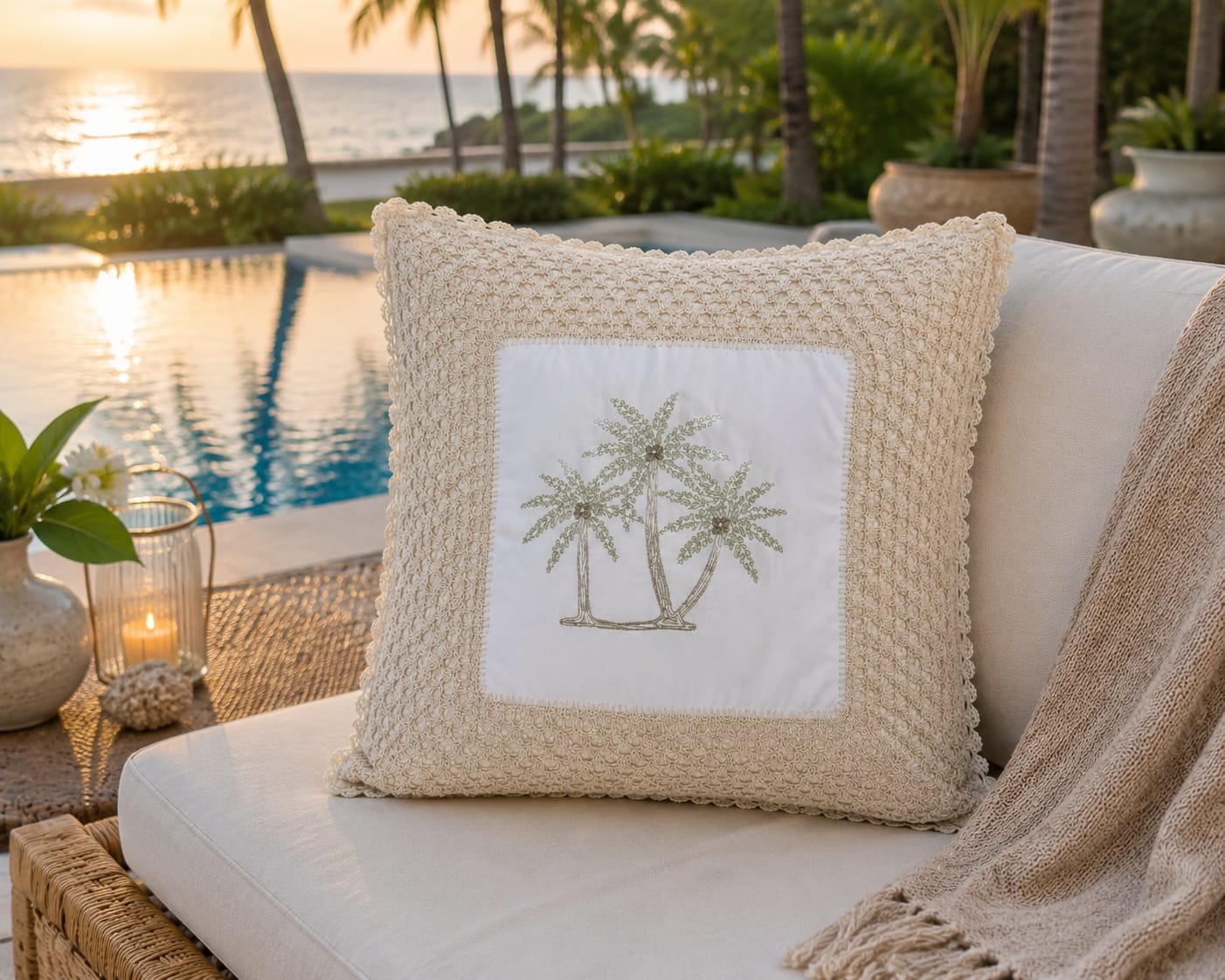 Onam crochet cushion : Coconut embroidery