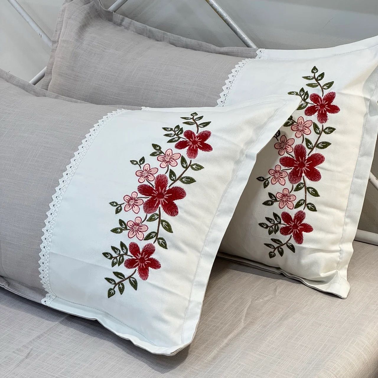 Bedsheets - King premium machine embroidery bedsheets lace bedsheets