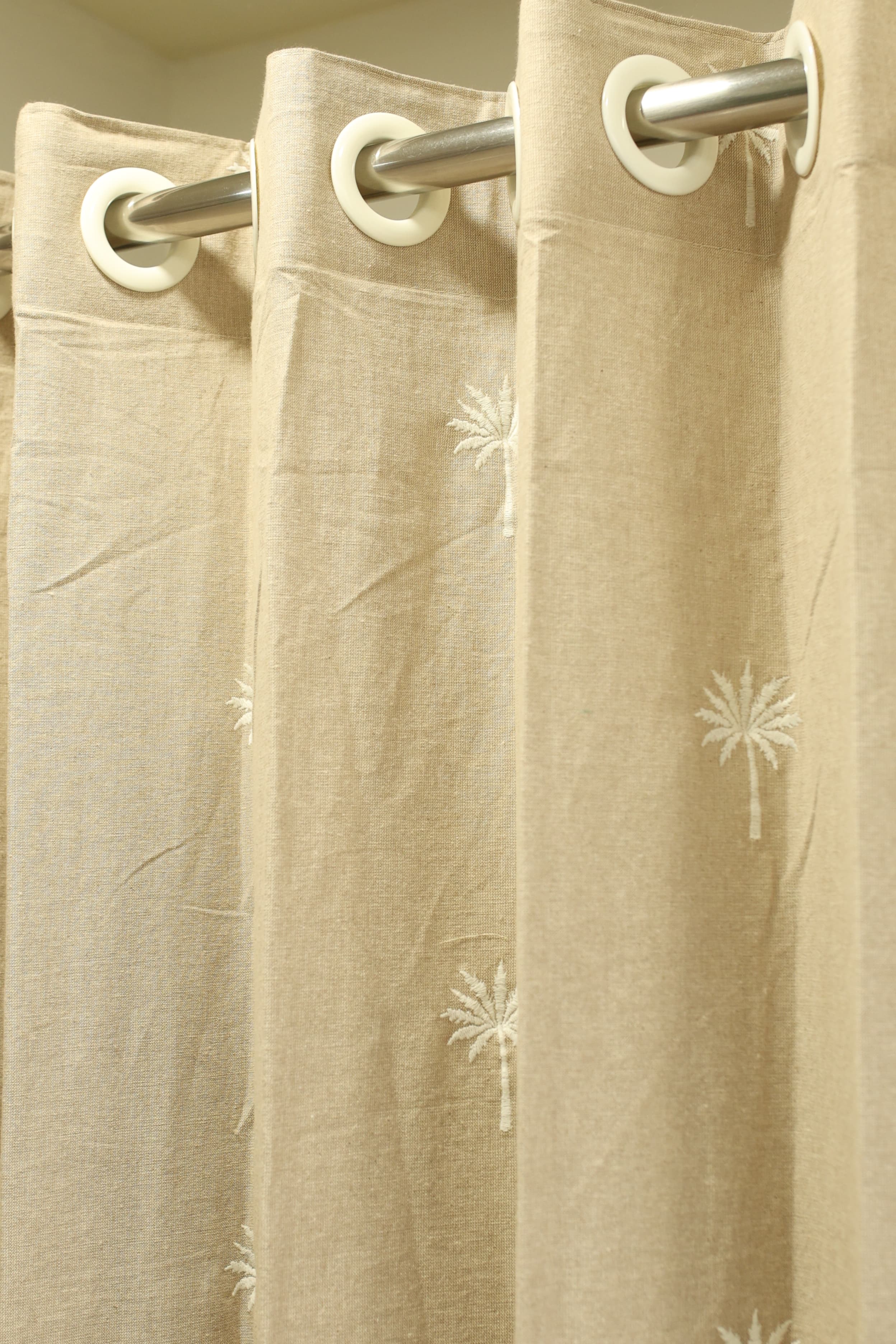 Curtains - jute beige opaque embroidery curtains
