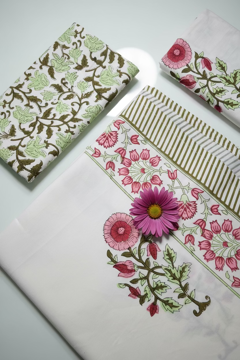 Bedsheets - King percale cotton handblock soft lily  bedsheets