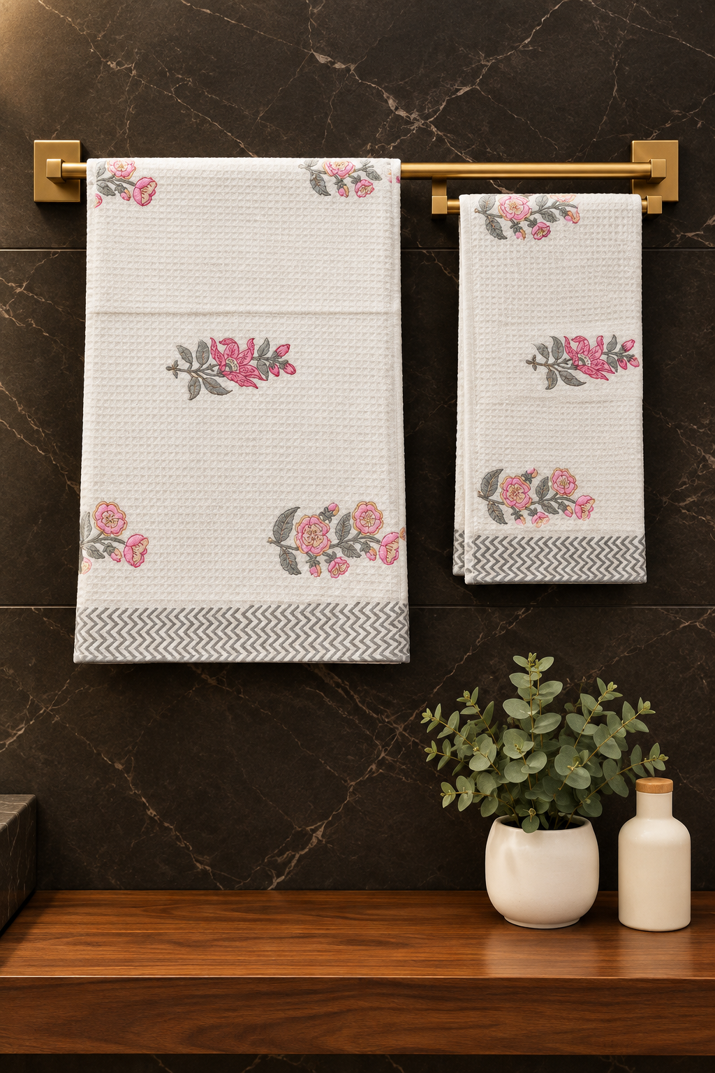Towels - Waffle Handblock print Towel Set