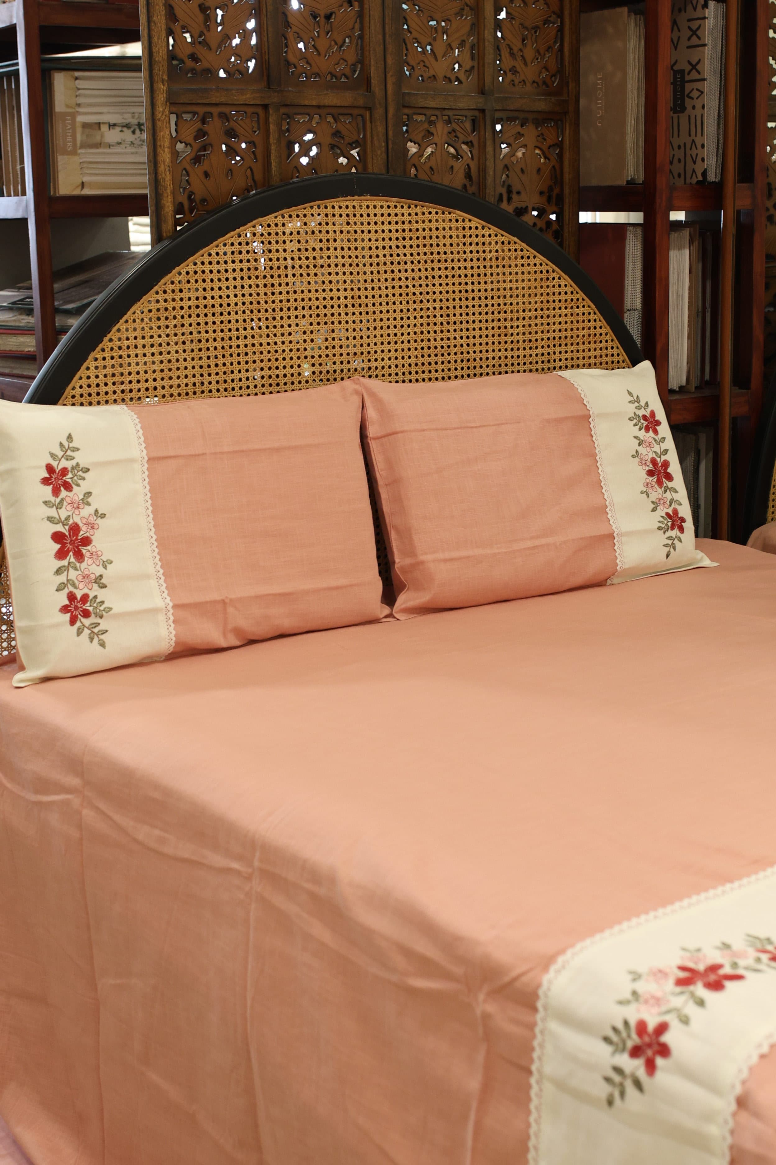 Bedsheets - King premium machine embroidery bedsheets lace bedsheets