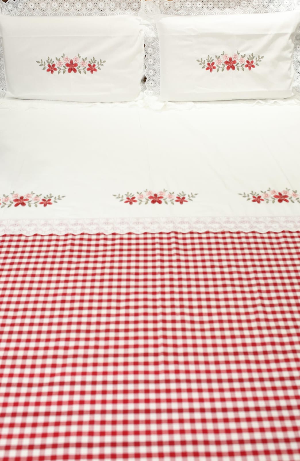 Bedsheets - Queen Premium check floral embroidery  bedsheet Xmas theme edition
