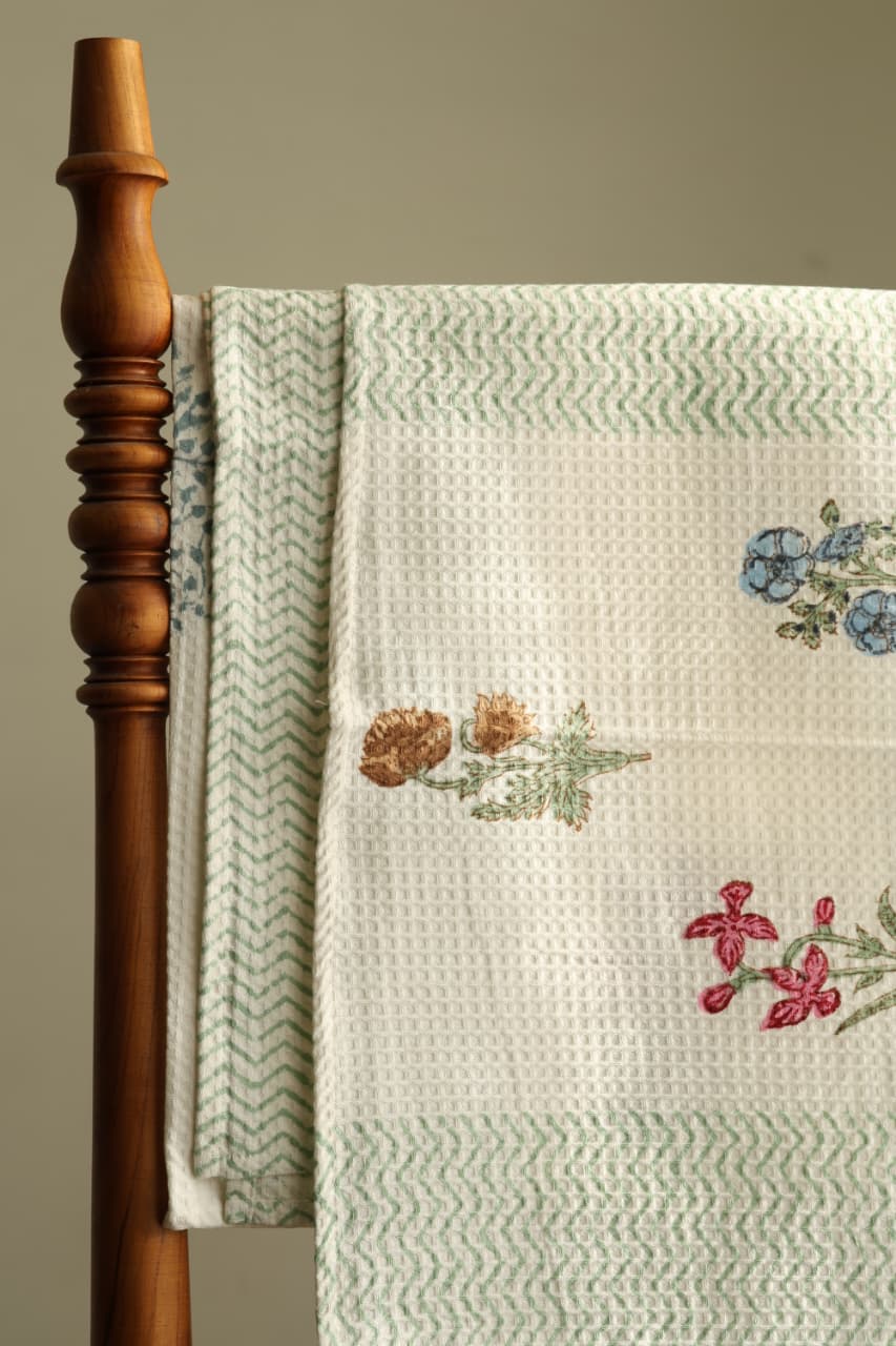 Towels - Waffle Handblock print Towel Set