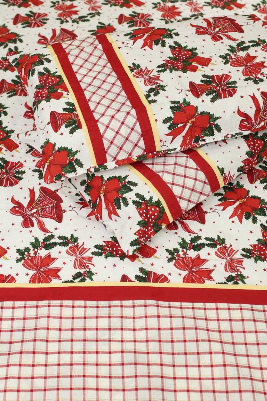 Bedsheets - Queen Premium check floral embroidery  bedsheet Xmas theme edition