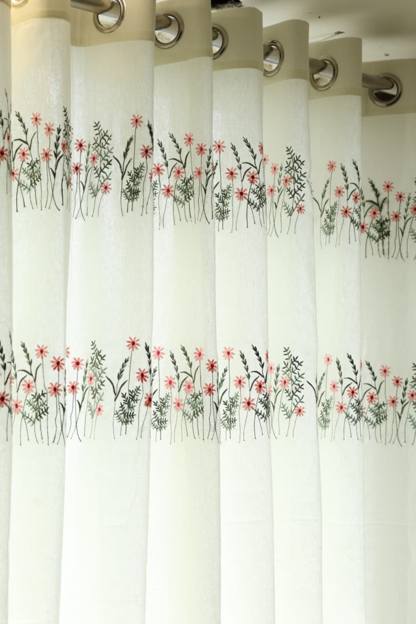 Curtains - Floral embroidery opaque curtains EVELIN