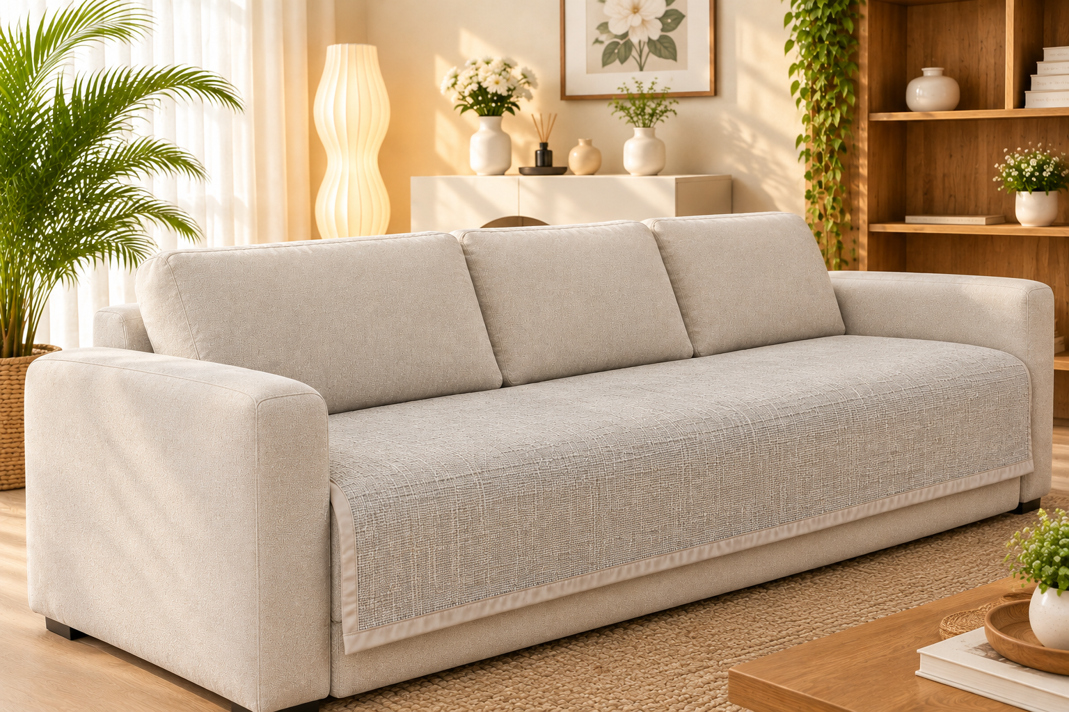 Sofa protector ( meter per) description embroidery(Colour: Silver)