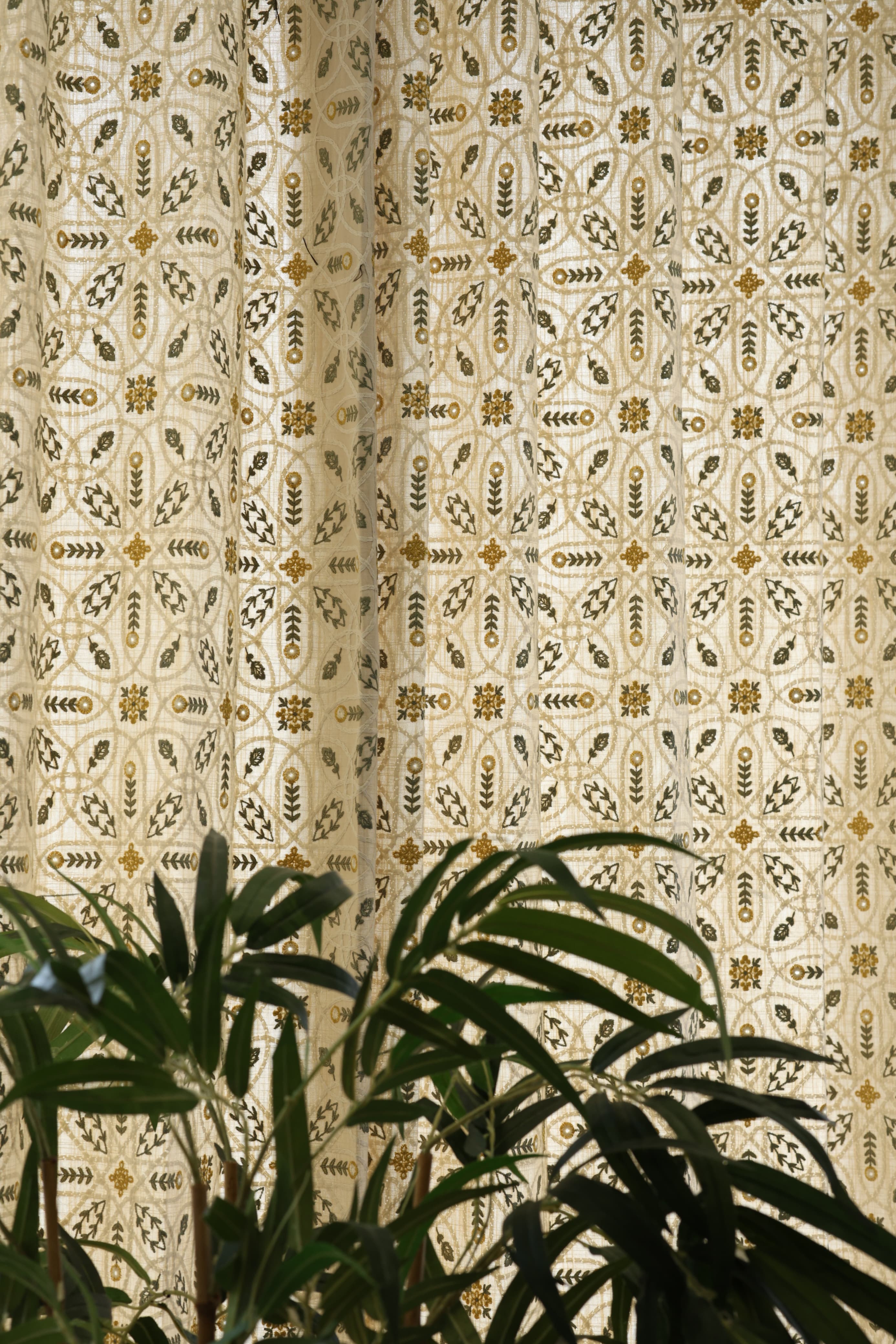 Curtains : Premium embroidery opaque curtains prebooking (description )Olive Trellis