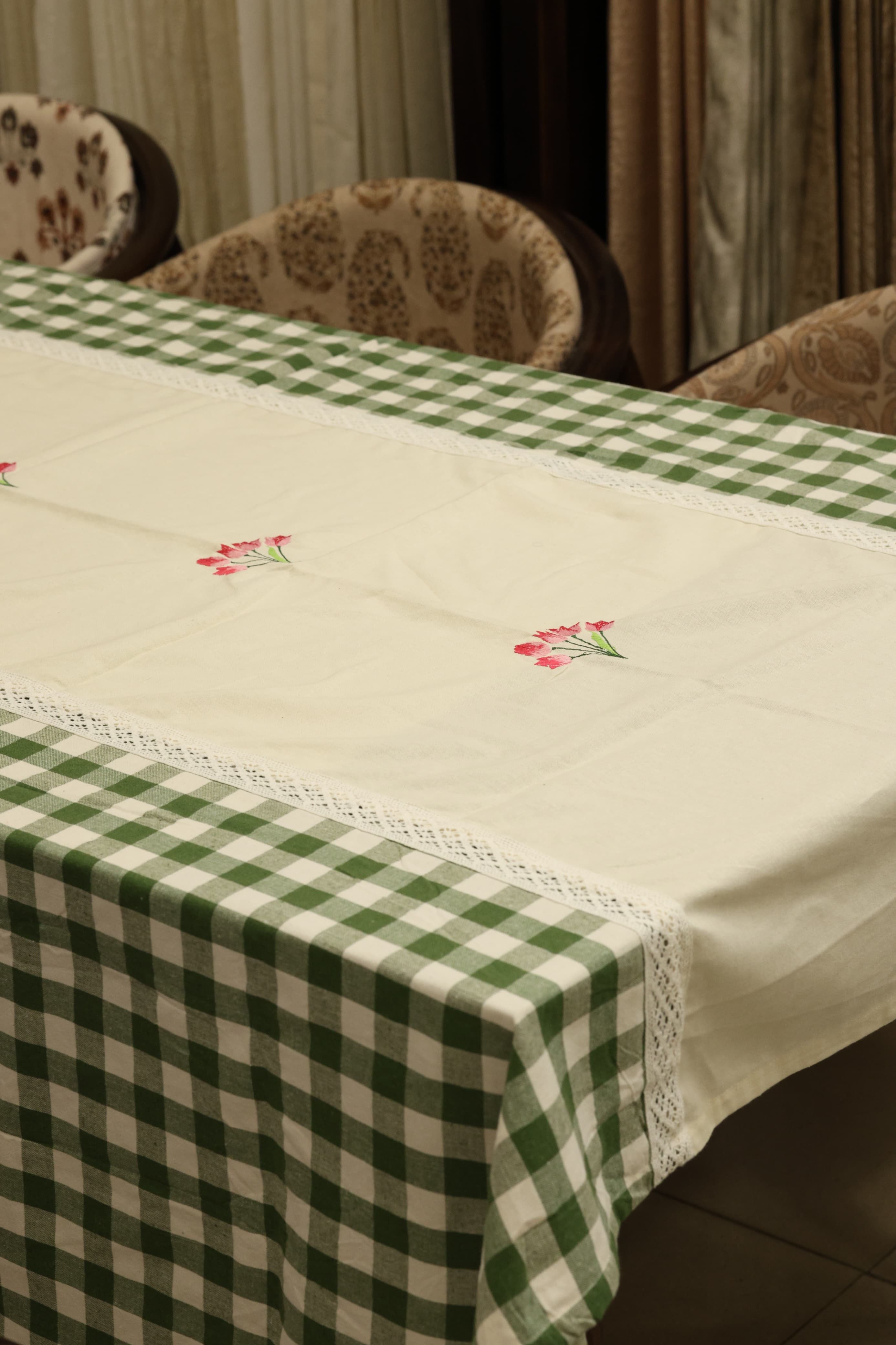 Table cloths - 8 Seater cross stitch embroidery  green check
