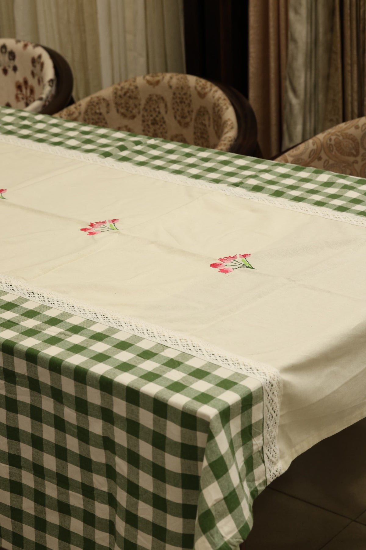Table cloths - 8 Seater cross stitch embroidery  green check