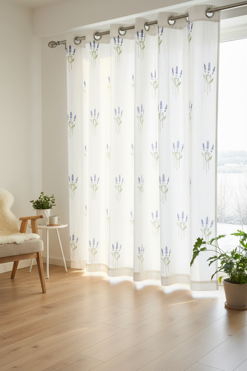 Curtains - Opaque floral curtains Offwhite