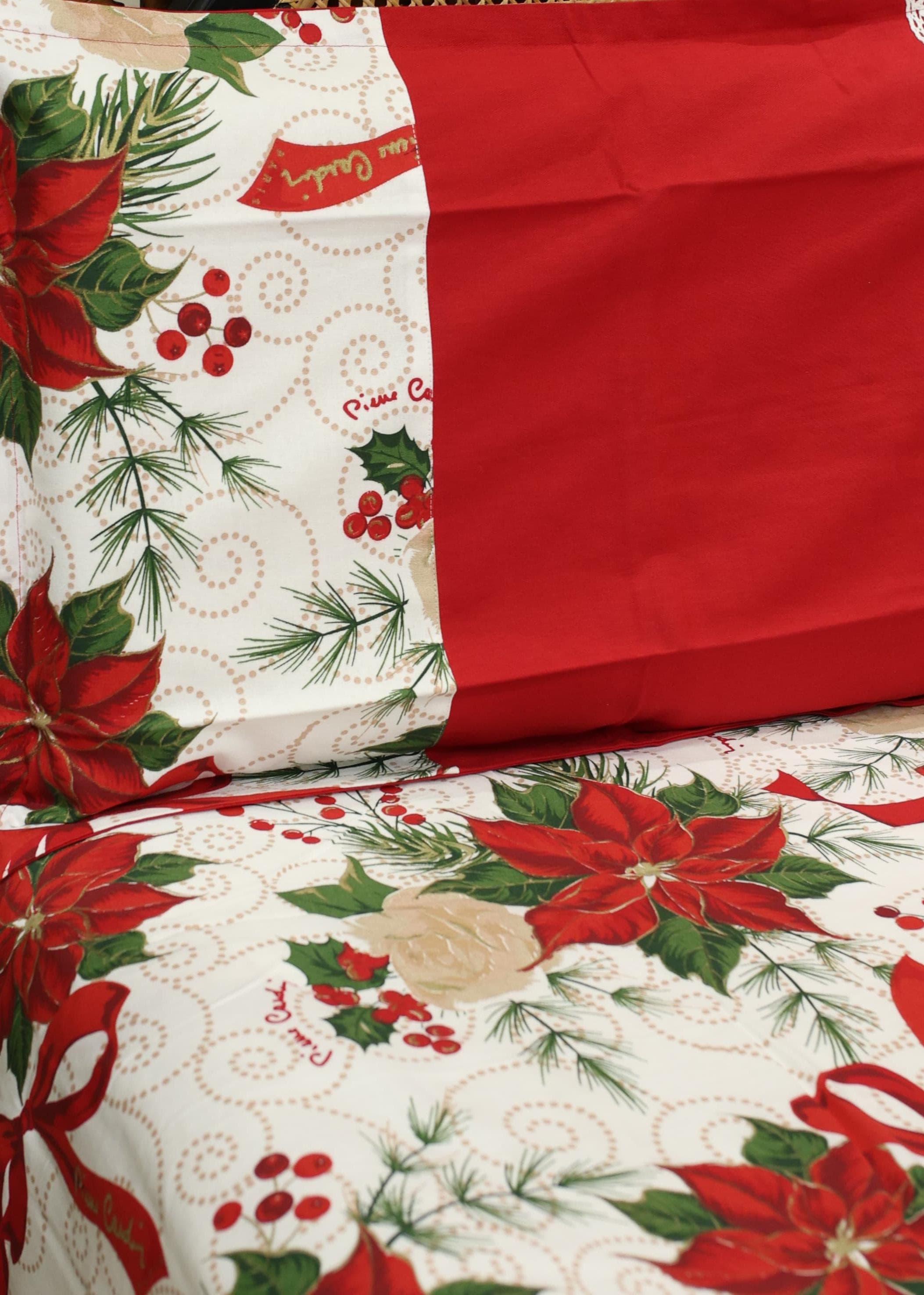Bedsheets - Queen Premium check floral embroidery  bedsheet Xmas theme edition