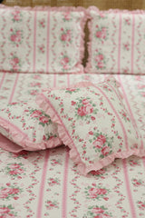 Bedsheets - Premium Queen floral printed lace bedsheet with cushion covers Rosebud