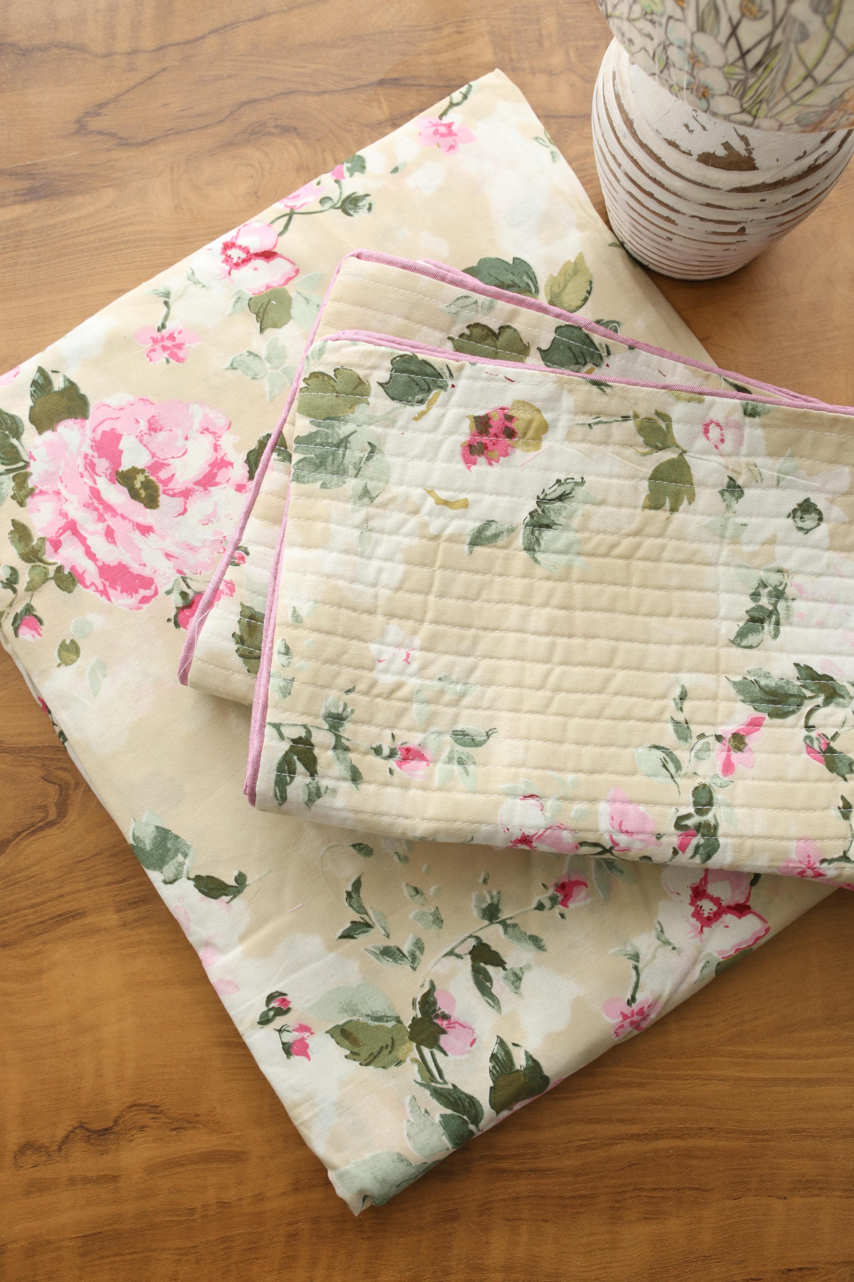 Bedsheets - King anokhi Quilted pillow cover bedsheets pastel exc