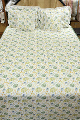 Bedsheets - Premium queen floral printed lace bedsheet with cushion covers pumpkin bud