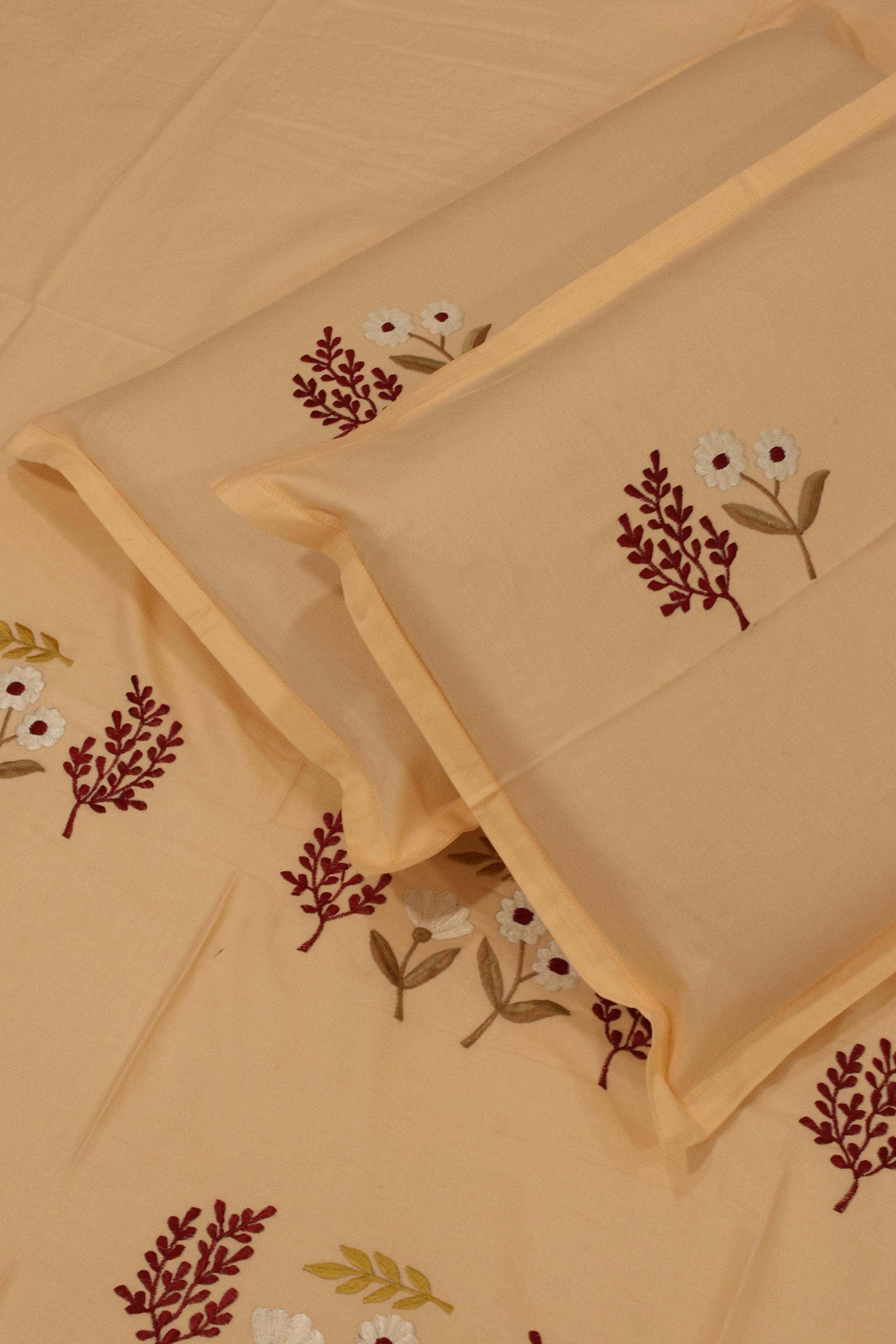 King Size Premium Machine Embroidery Bedsheet Set with 2 Pillow Covers (108x108")