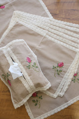 Combo Rose Table Linen Set (Runner, Placemats & Tissue Box Cover)