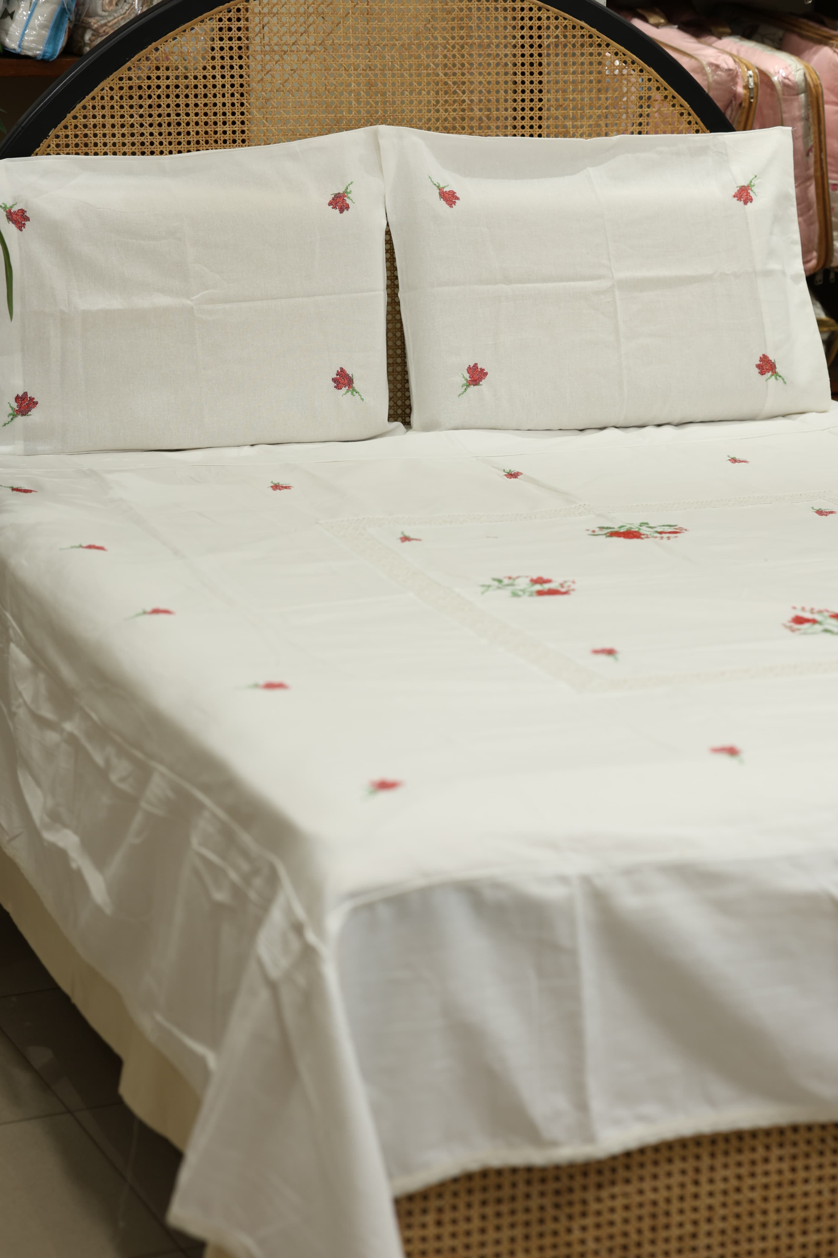 Bedsheets - Queen  premium cross stitch embroidery bedsheets