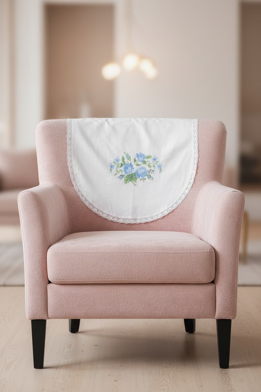 Floral Cross Stitch Embroidered Sofa Back / chair back Cover Set 3+1+1
