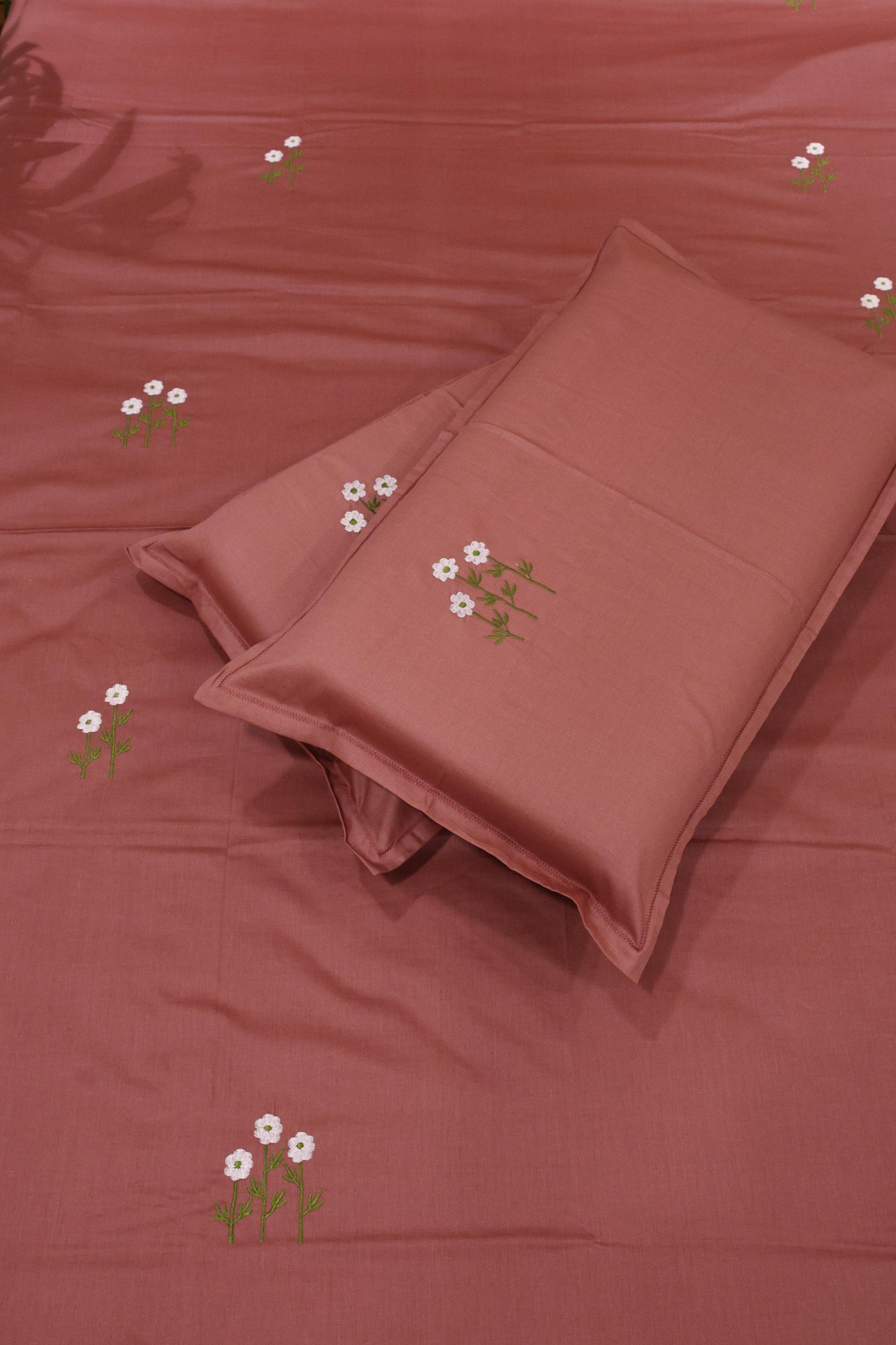 King Size Premium Machine Embroidery Bedsheet Set with 2 Pillow Covers (108x108")