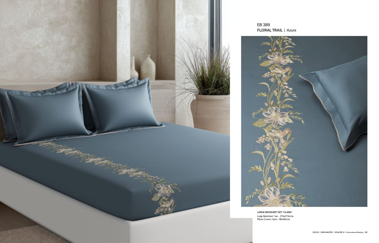 Bedsheets - King Premium machine embroidery bedsheets Sansaar : Saembro blue colour