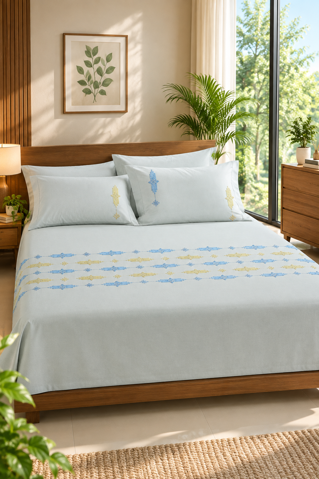 Bedsheets - Premium King Machine embroidery Soft cotton bedsheets(Light Khaki)