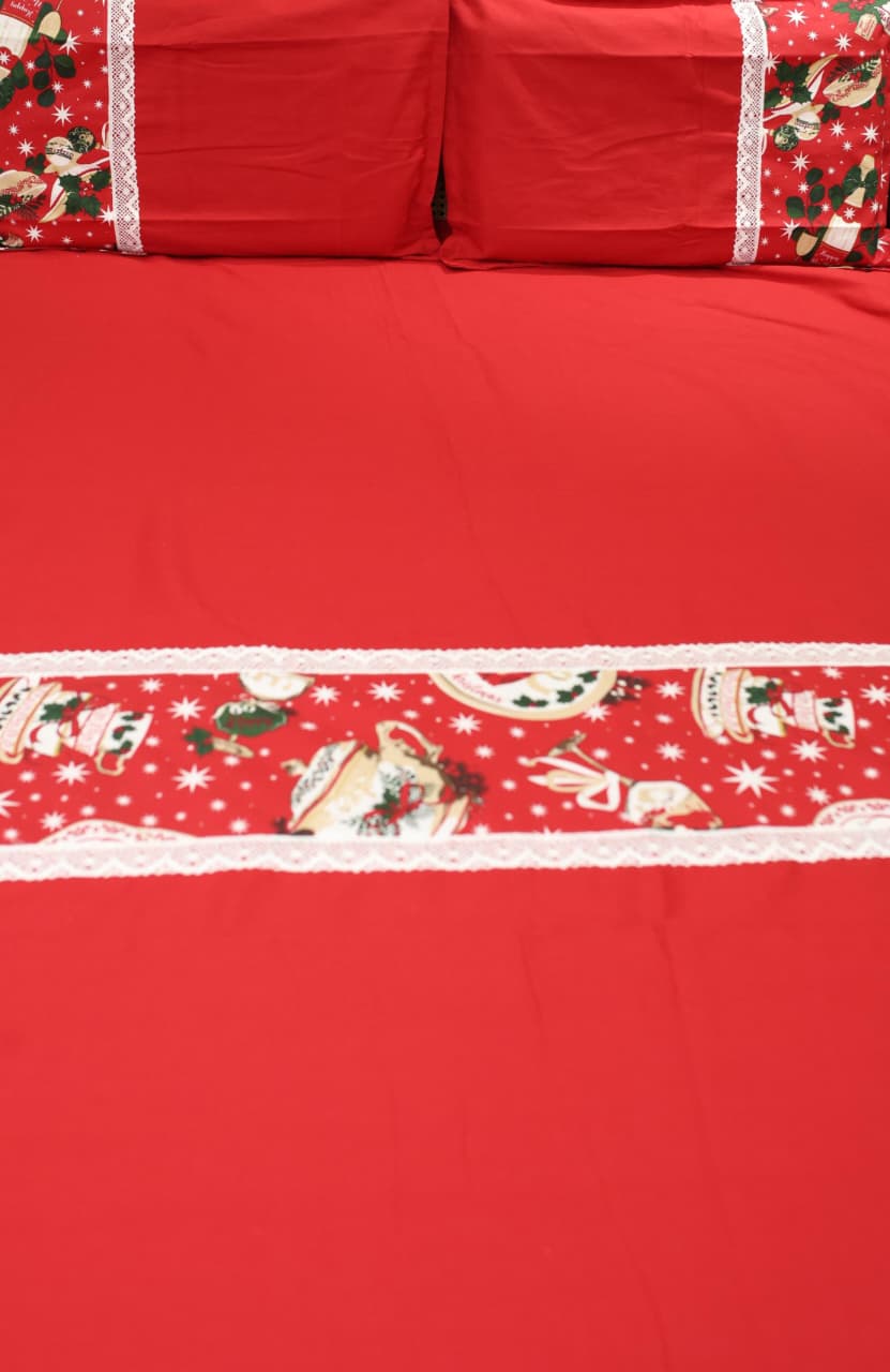 Bedsheets - Queen Premium floral Lace bedsheet Xmas theme edition