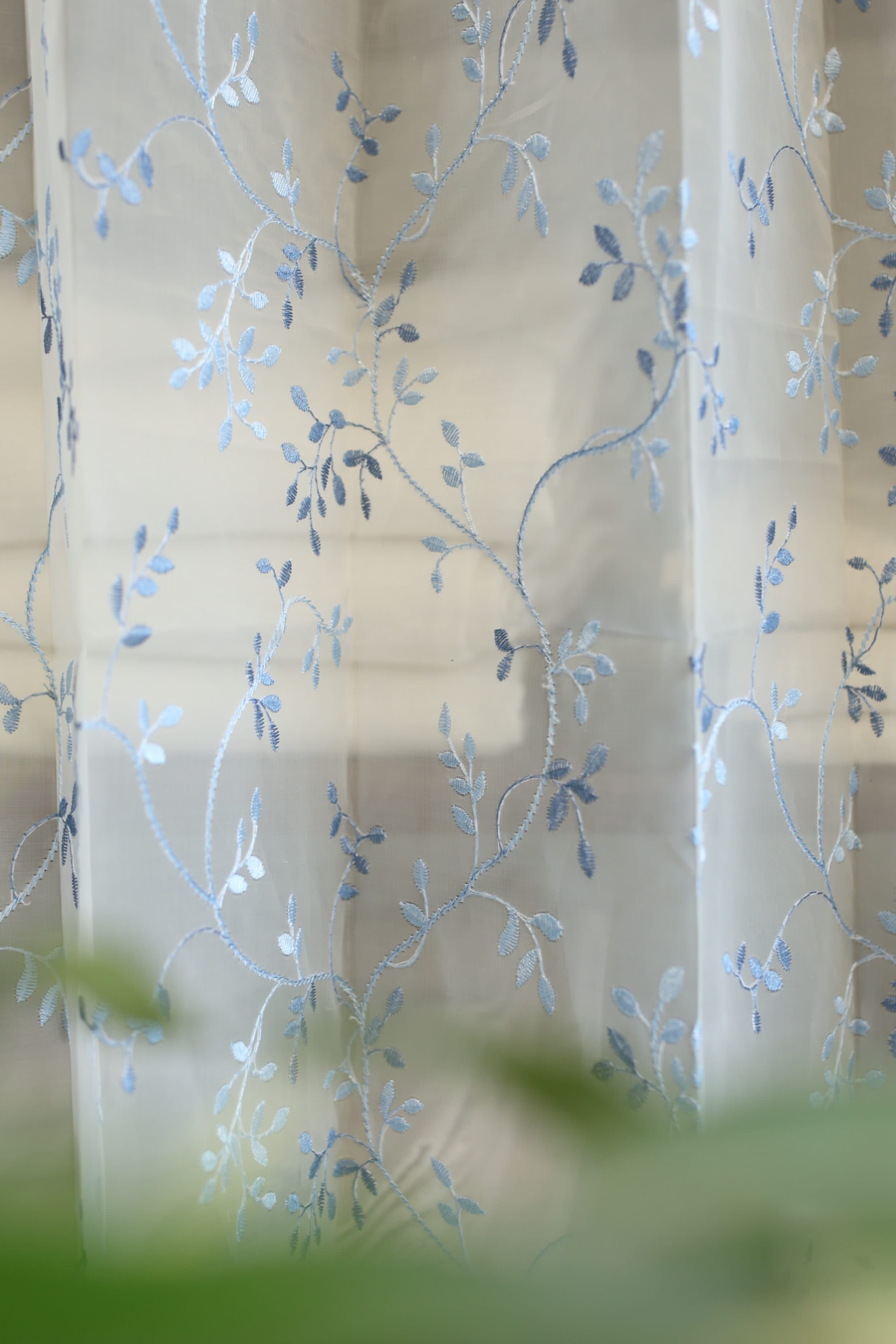 Curtains-Embroidered organza sheer curtains