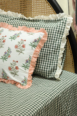 Bedsheets - Premium Queen check floral lace bedsheet with cushion covers bud