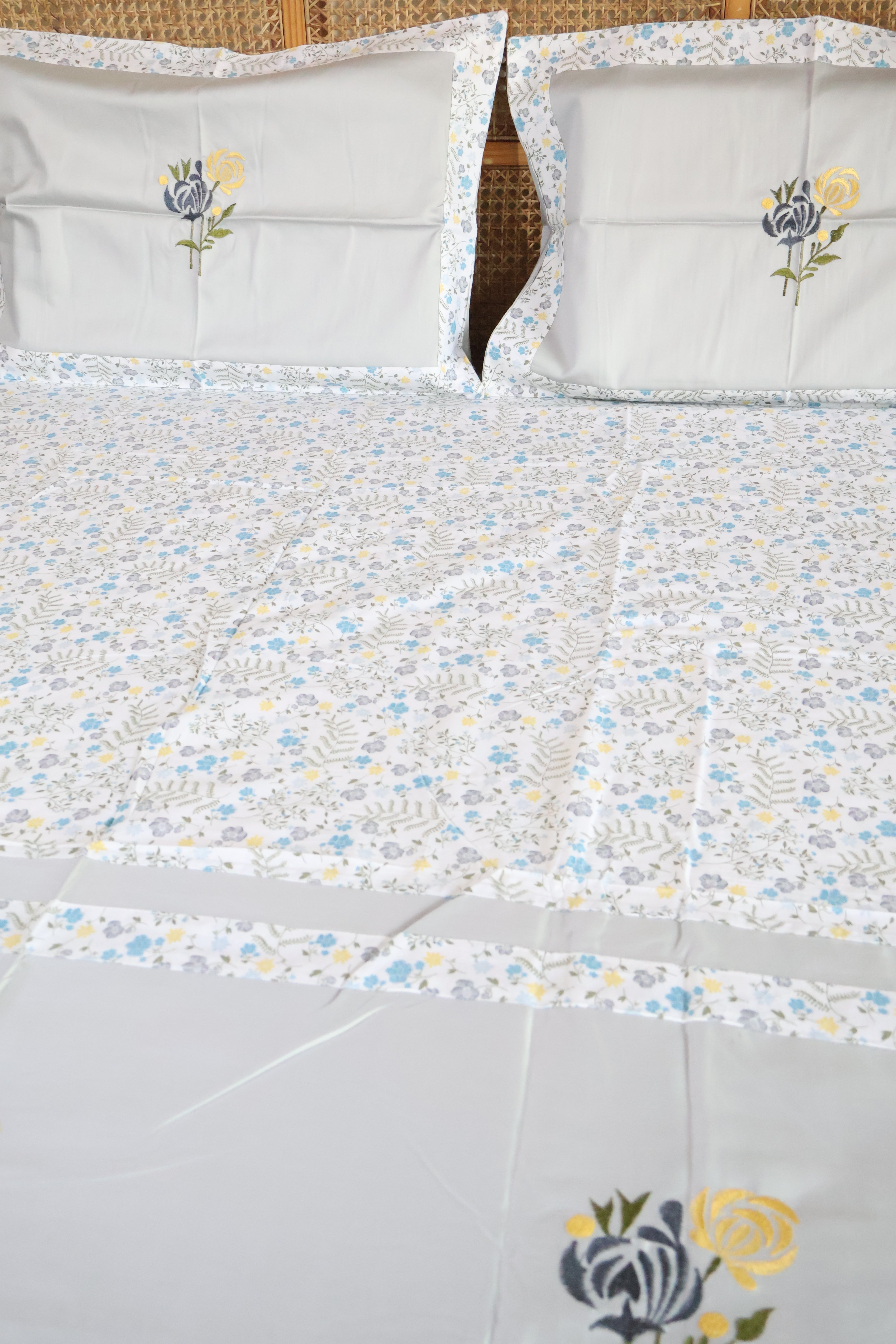 King Size Premium Machine Embroidery Bedsheet Set with 2 Pillow Covers (108x108)