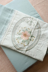 Vintage King Machine Embroidery Bedsheet with Lace Trim