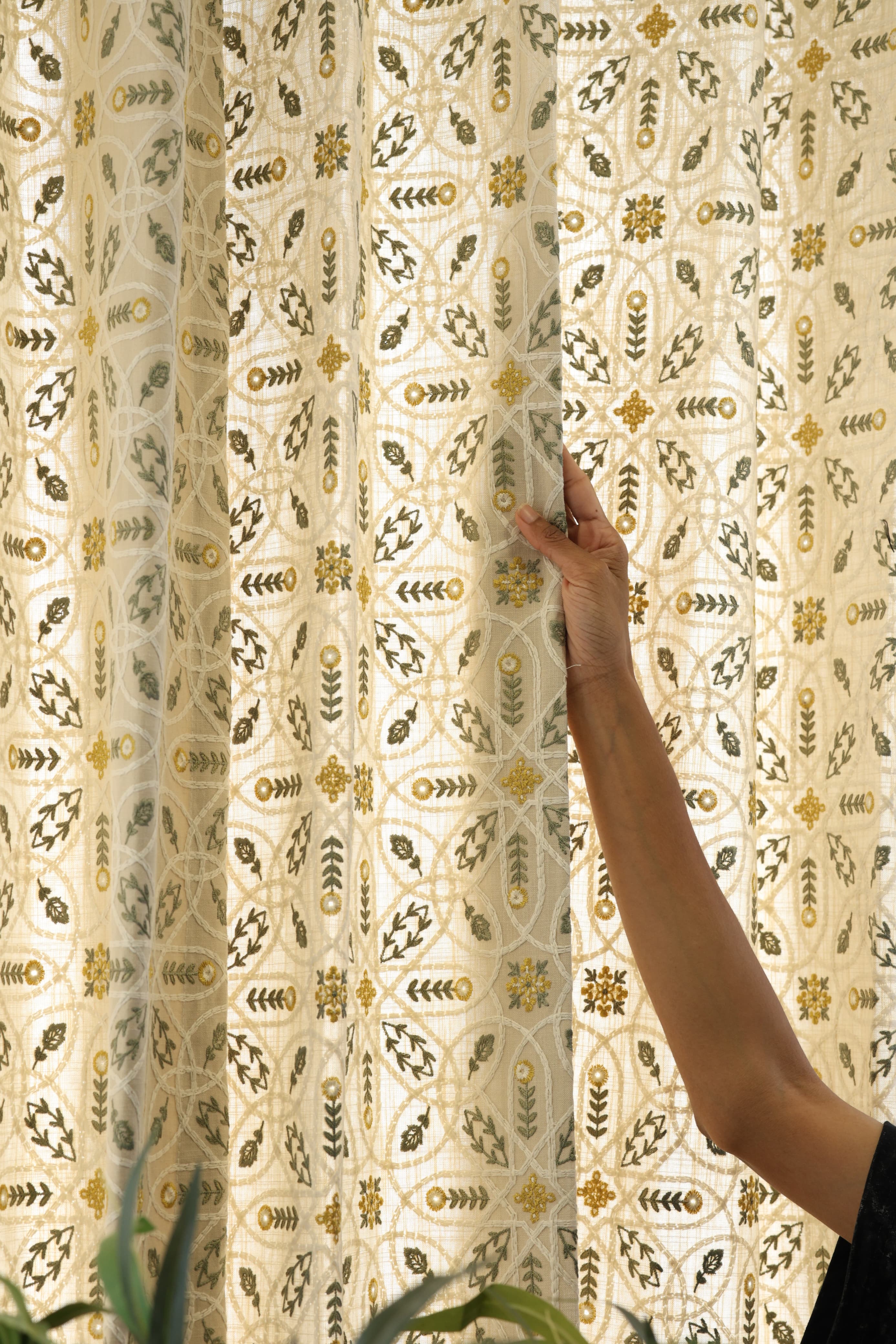 Curtains : Premium embroidery opaque curtains prebooking (description )Olive Trellis